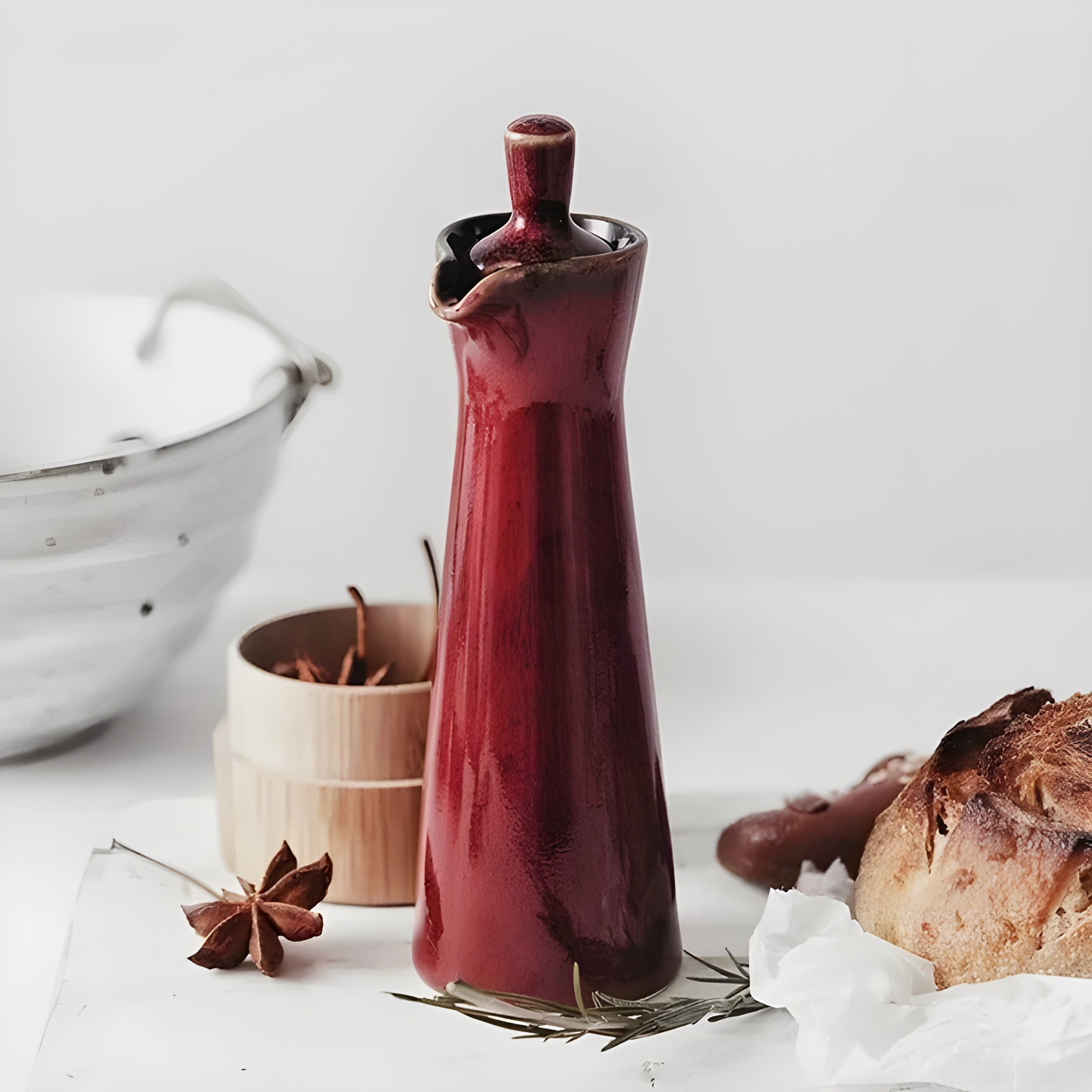 Öl- und Gewürzflasche aus Keramik – Stilvoll und Aromaschonend | Perfekt für Küche und Esstisch - Rot - Luftbefeuchter