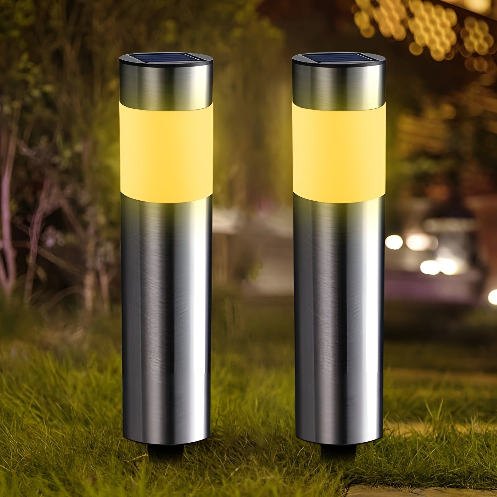 SteelPath Light - 2er Set LED Landschaftsbeleuchtung Zylindrisch Edelstahl Gartenleuchten Elegare