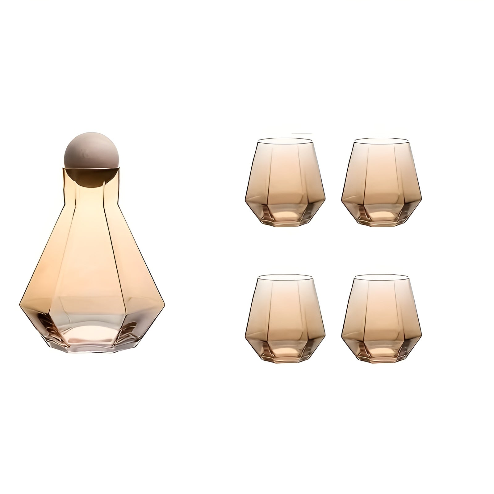 Diamantglas-karaffen-set Mit 4 Gläsern – Modern Und Dekorativ | 5-teiliges Set Mit Deckeln Für Wasser Saft Und Wein