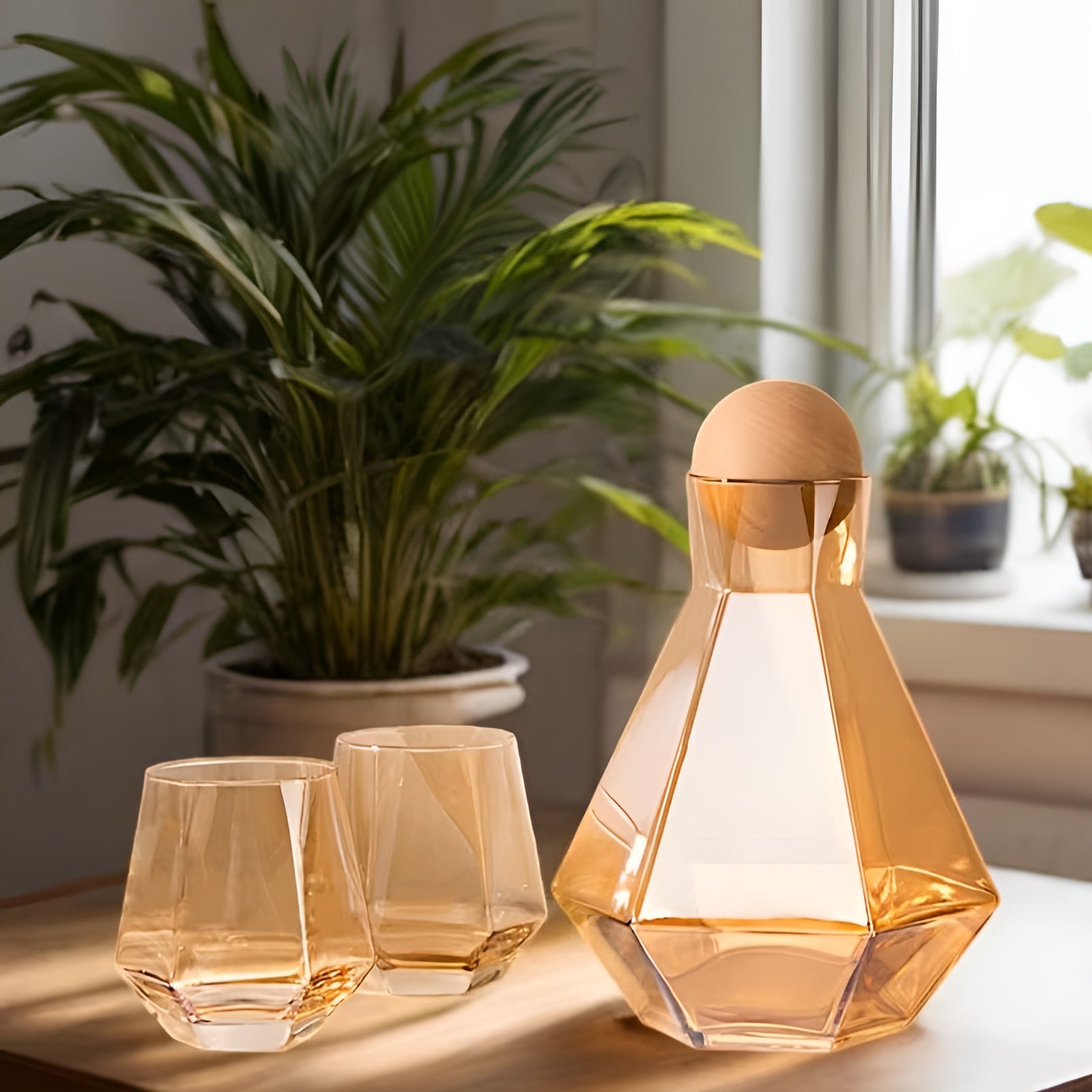 Diamantglas-karaffen-set Mit 4 Gläsern – Modern Und Dekorativ | 5-teiliges Set Mit Deckeln Für Wasser Saft Und Wein