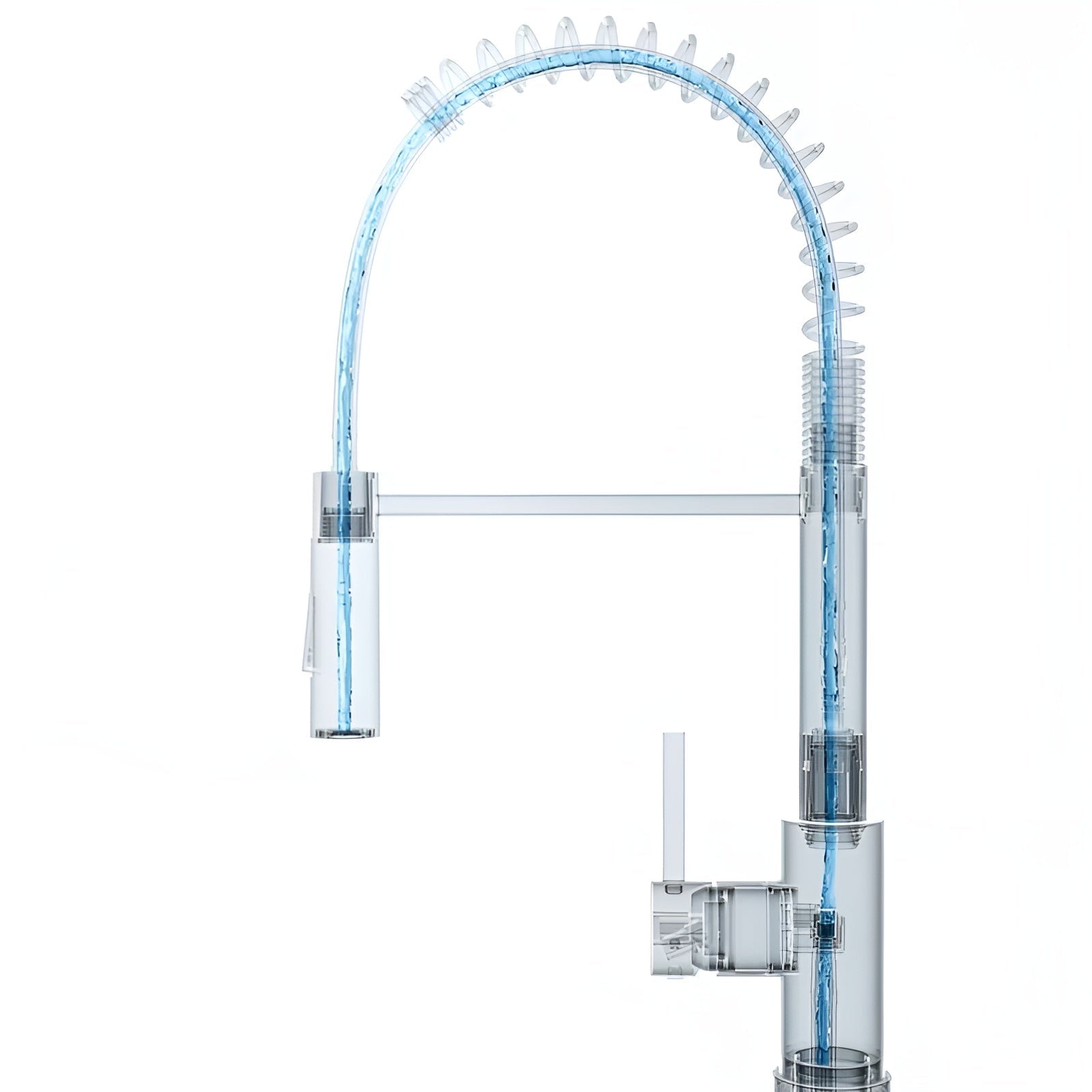 Küchenarmatur mit Feder – Hochdruck Spültischarmatur in Schwarz | Edelstahl mit Brause, 360° schwenkbar, 2 Strahlarten