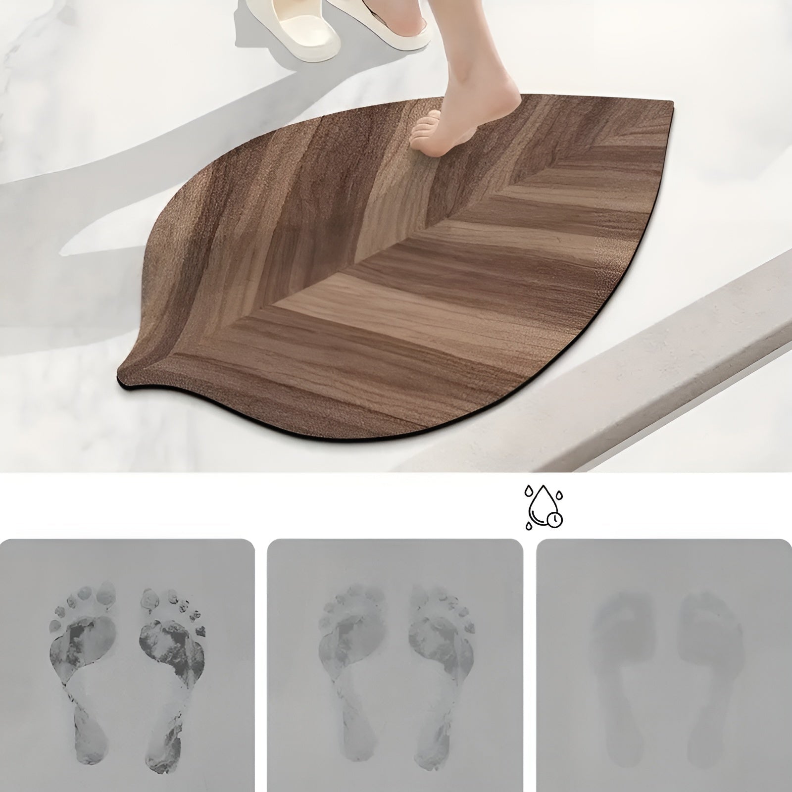 Badezimmerteppich in Blattform – Wasserabsorbierend & Rutschfest | Schnelltrocknende Badematte für Dusche, Badewanne & Waschbecken