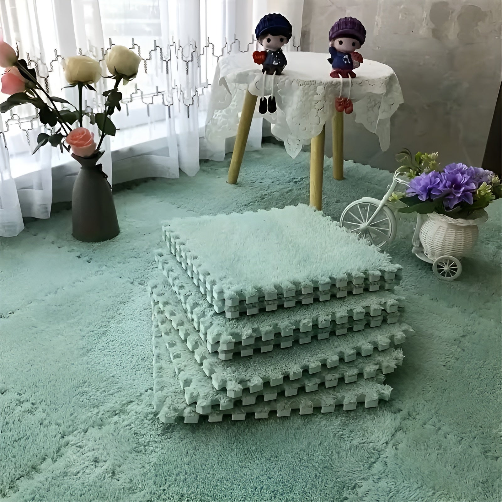 Dicke Plüsch-Teppichmatte im Patchwork-Design – Besonders weich und warm | Ideal für Schlafzimmer und Spielzimmer