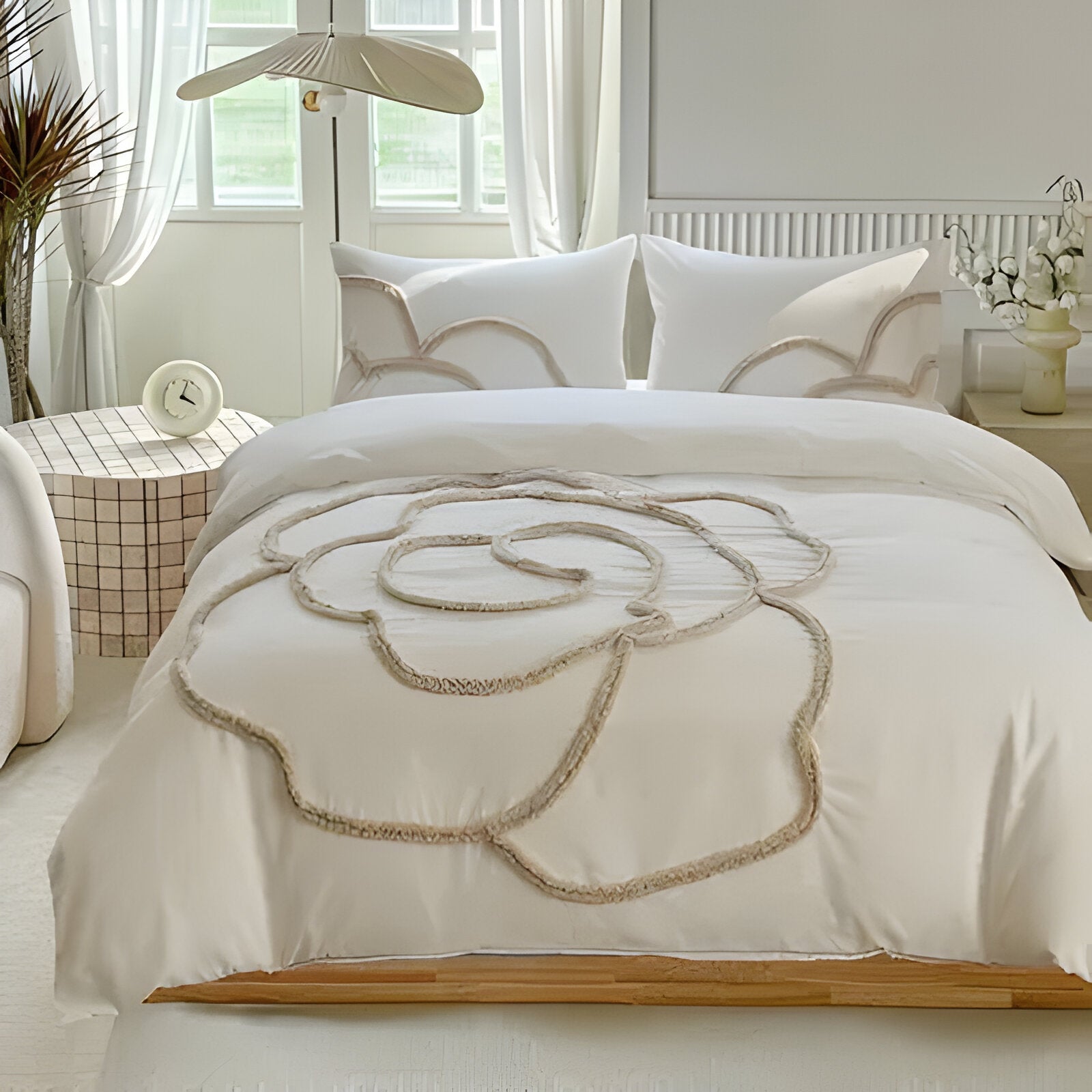 BlossomDream Set - Eleganter Getufteter Bettbezug Mit Floralem Design