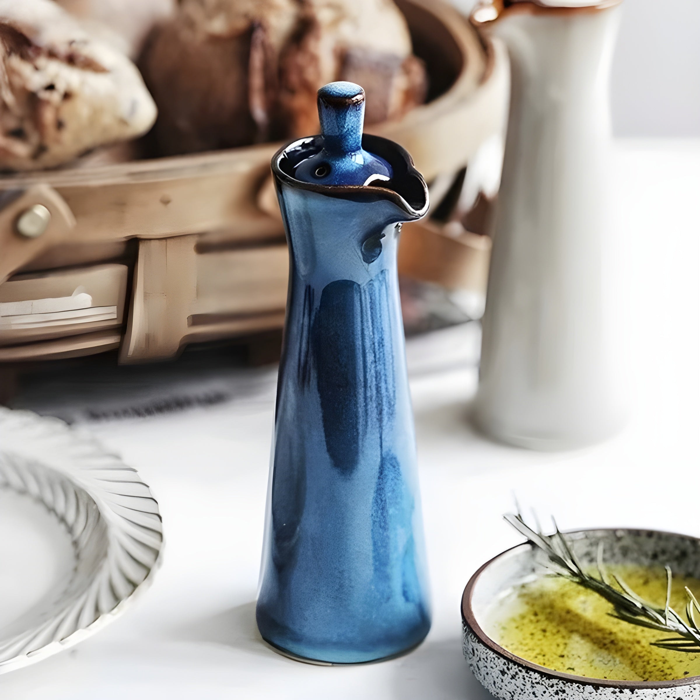 Öl- und Gewürzflasche aus Keramik – Stilvoll und Aromaschonend | Perfekt für Küche und Esstisch - Blau - Luftbefeuchter
