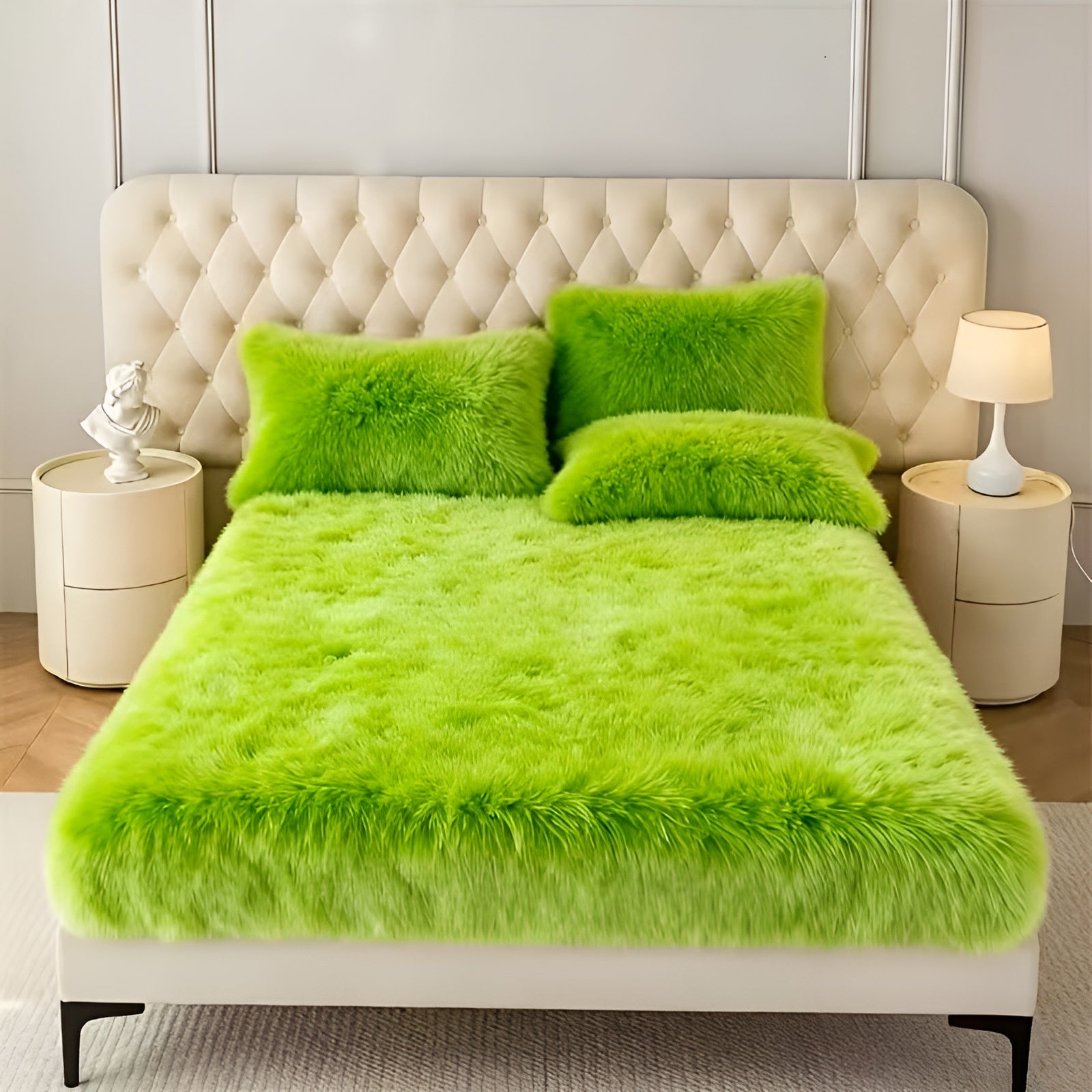 Plüsch-Spannbetttuch-Set für den Winter – Ultraweich und flauschig | Gemütlich für kalte Nächte - Gelbgrün / 90cm*200cm