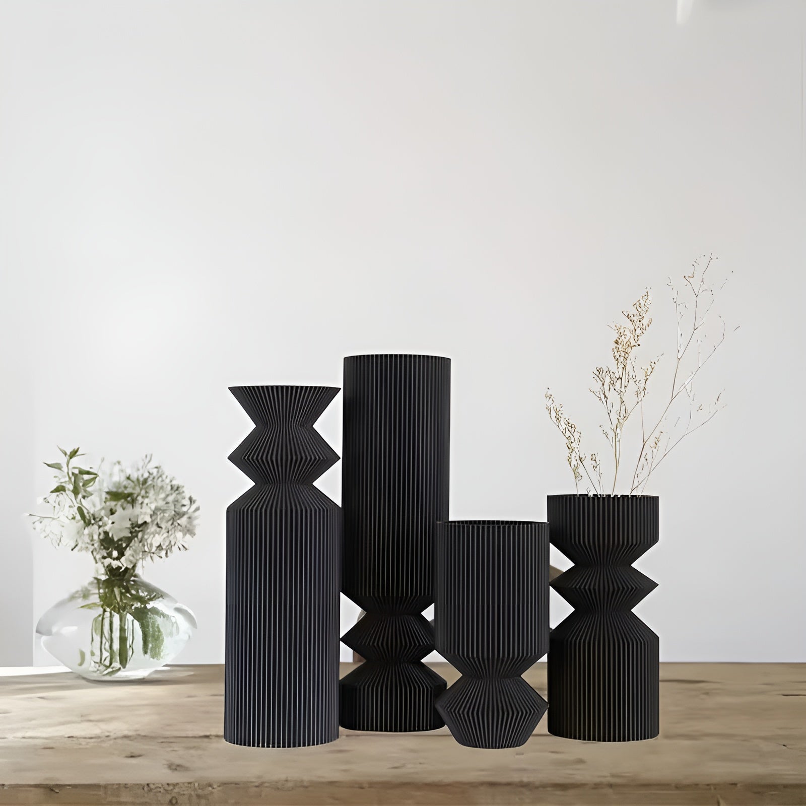 Art-Déco Vasen-Set (4-teilig) – Minimalistisch & Elegant | Perfekt für Trockenblumen und stilvolle Wohnraumdekoration