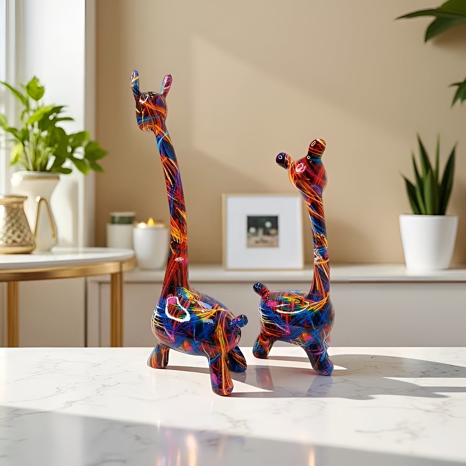 Bunte Giraffenfigur – Kreative Tierdeko aus Resin | Dekorativ und Modern - Farbenfroh - Skulptur
