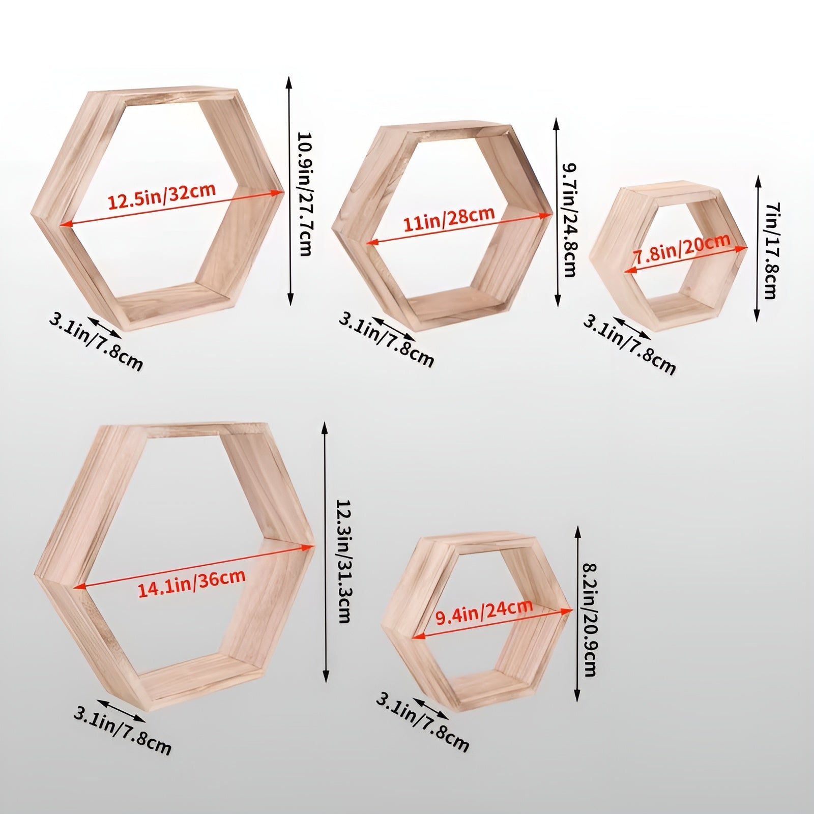 Hexagonale Wandregale (5er-Set) – Schwebendes Design im Landhausstil | Aus Holz Perfekt für Wohnzimmer & Schlafzimmer