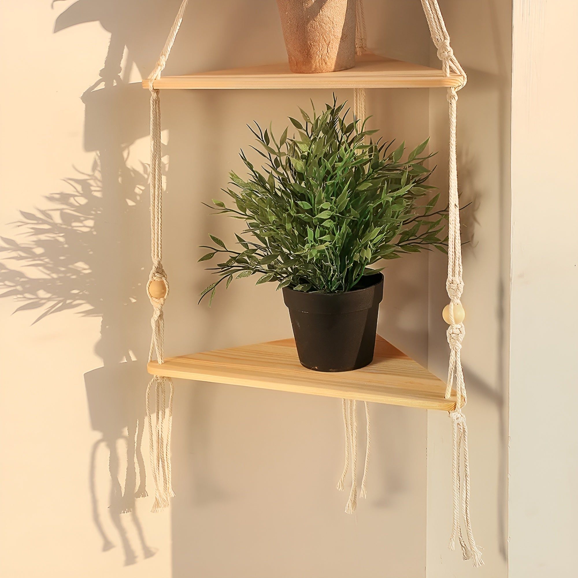 BohoFloat Shelf - Hängendes Wandregal mit ästhetischen Seilen in Dreiecksform - Elegare