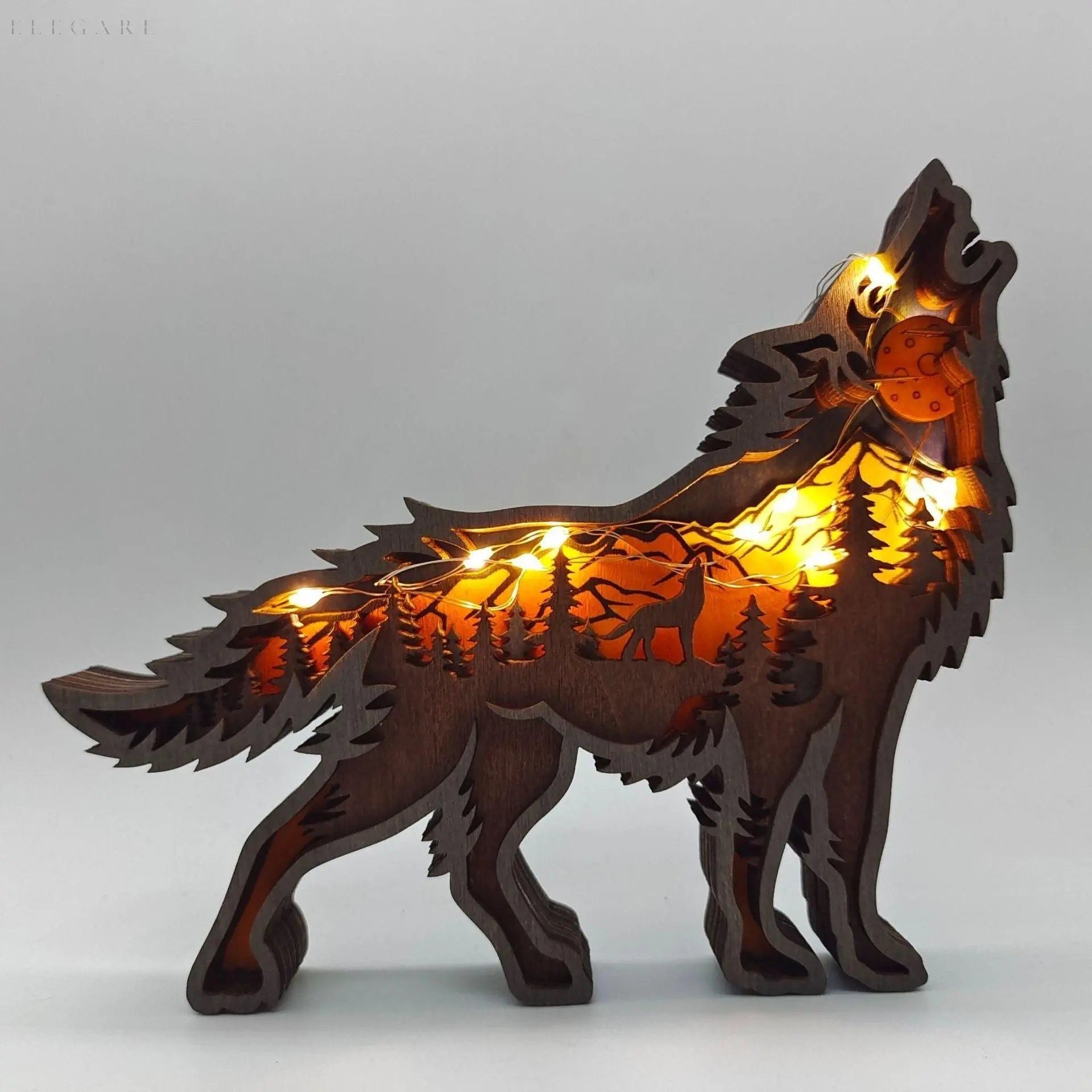 Animal Lights - Holzdekoration mit einzigartigen Details - Elegare - DEA136 -  Wolf 