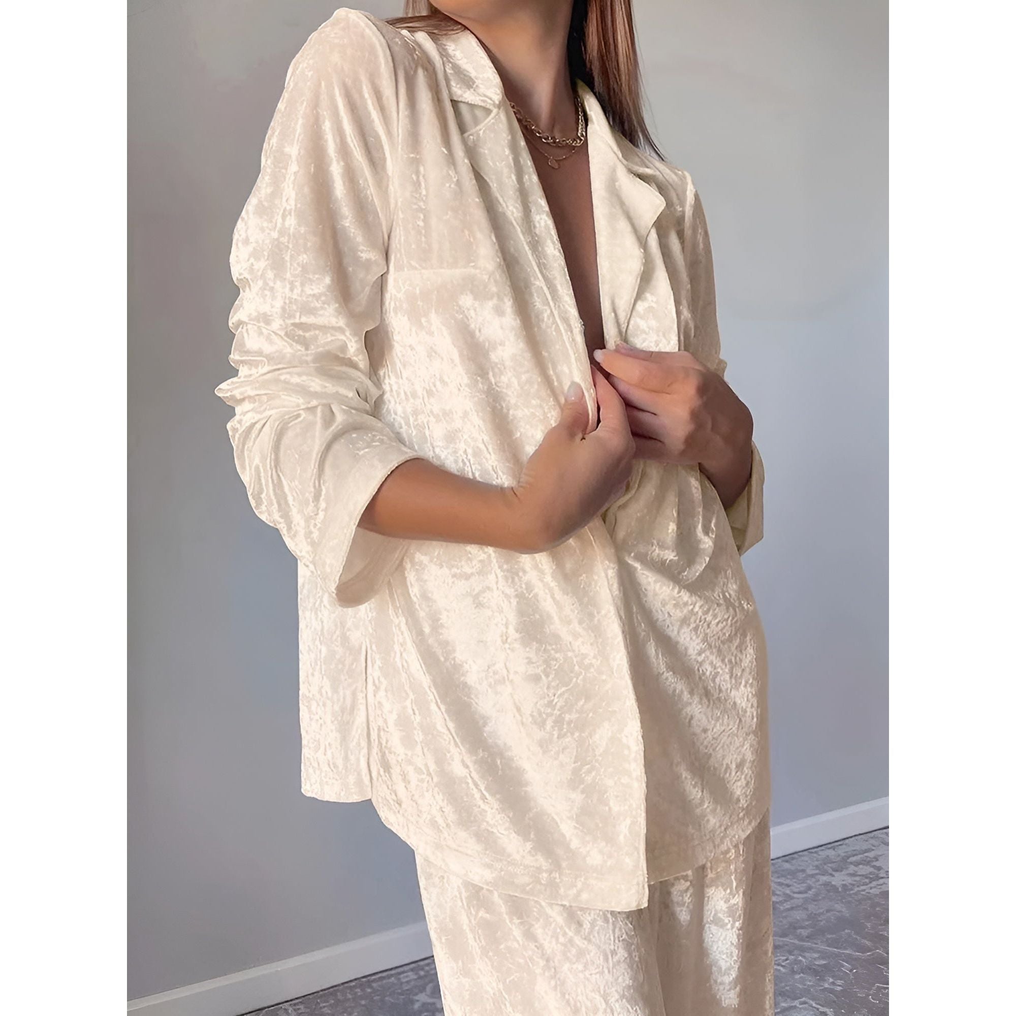 Hailey Pyjama Set - Eleganter Samt Zweiteiliger Hausanzug für Frauen (Langarm + Strickhosen) - Elegare