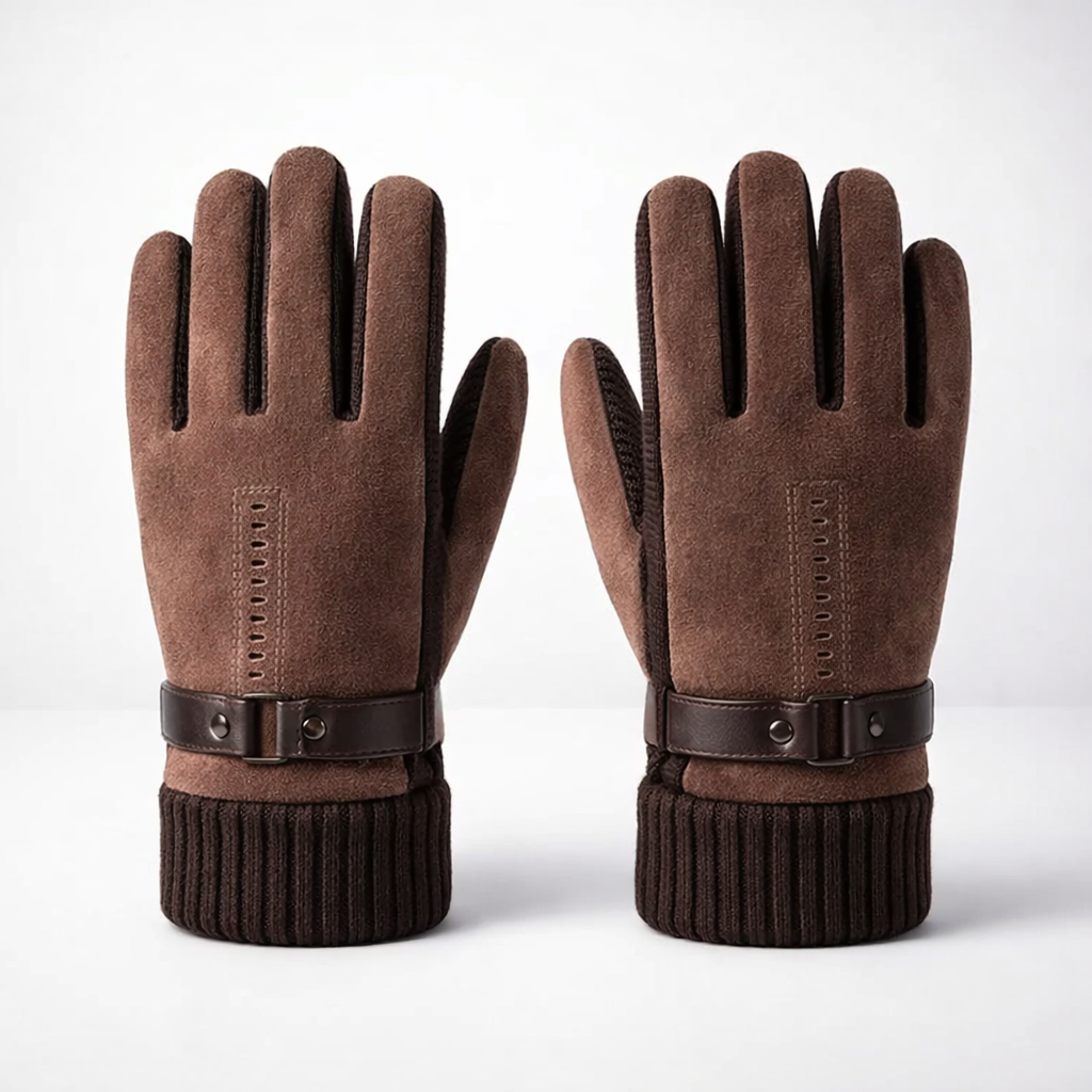 Winddichte Herren Lederhandschuhe in Braun – warm und touchscreengeeignet