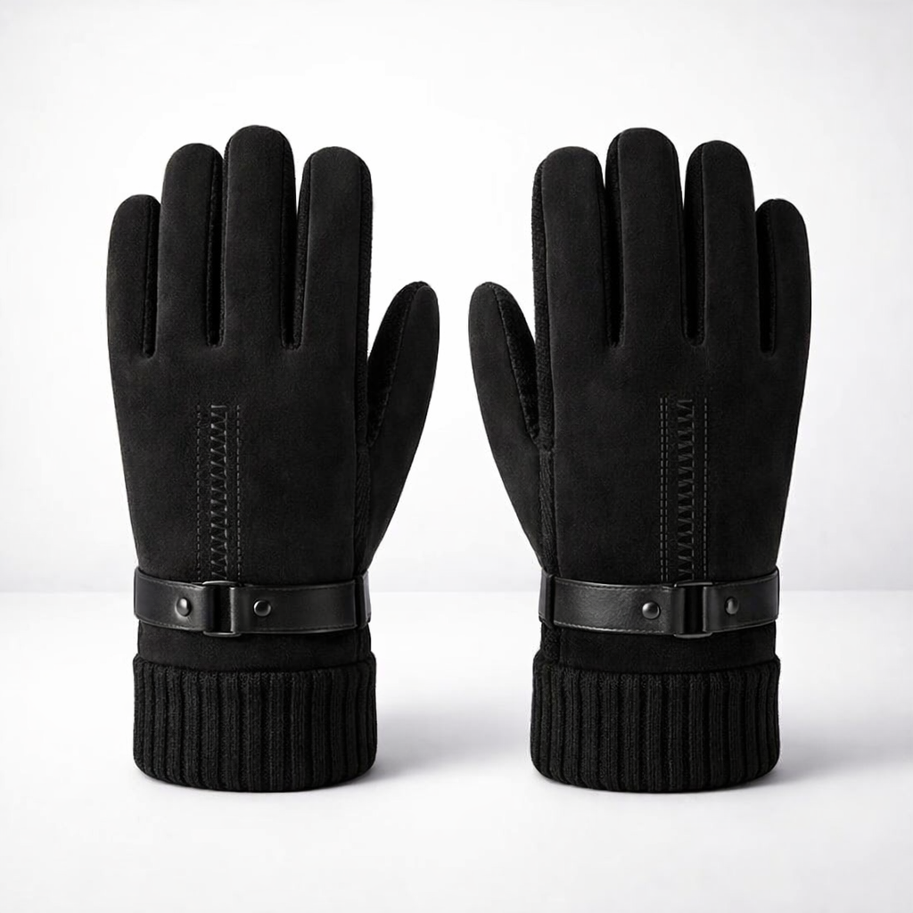 Herren Lederhandschuhe Schwarz – Seitenansicht mit flexiblem Design