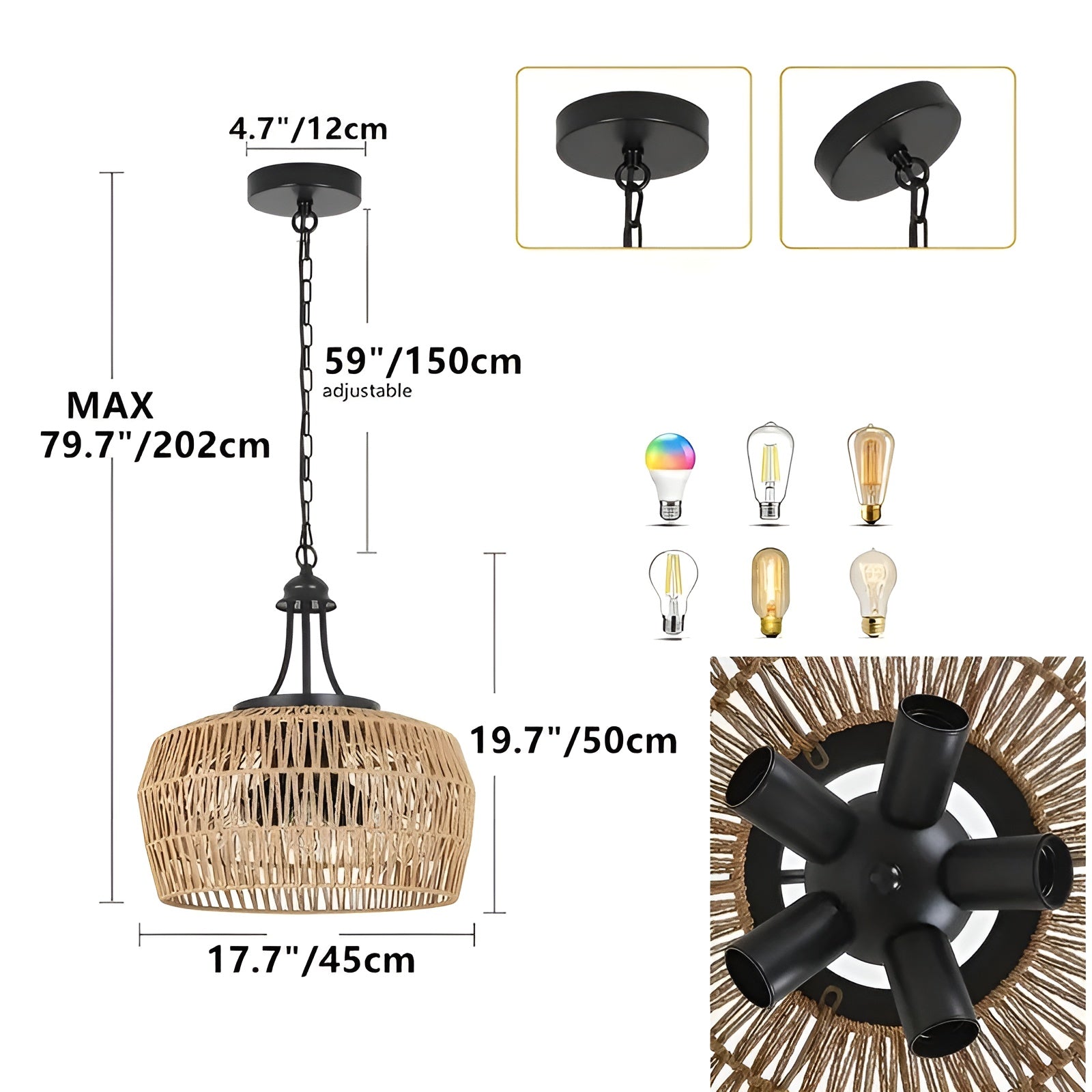 Boho-Hängelampe mit Rattanschirm – Natürliche Pendelleuchte für Esszimmer & Küche