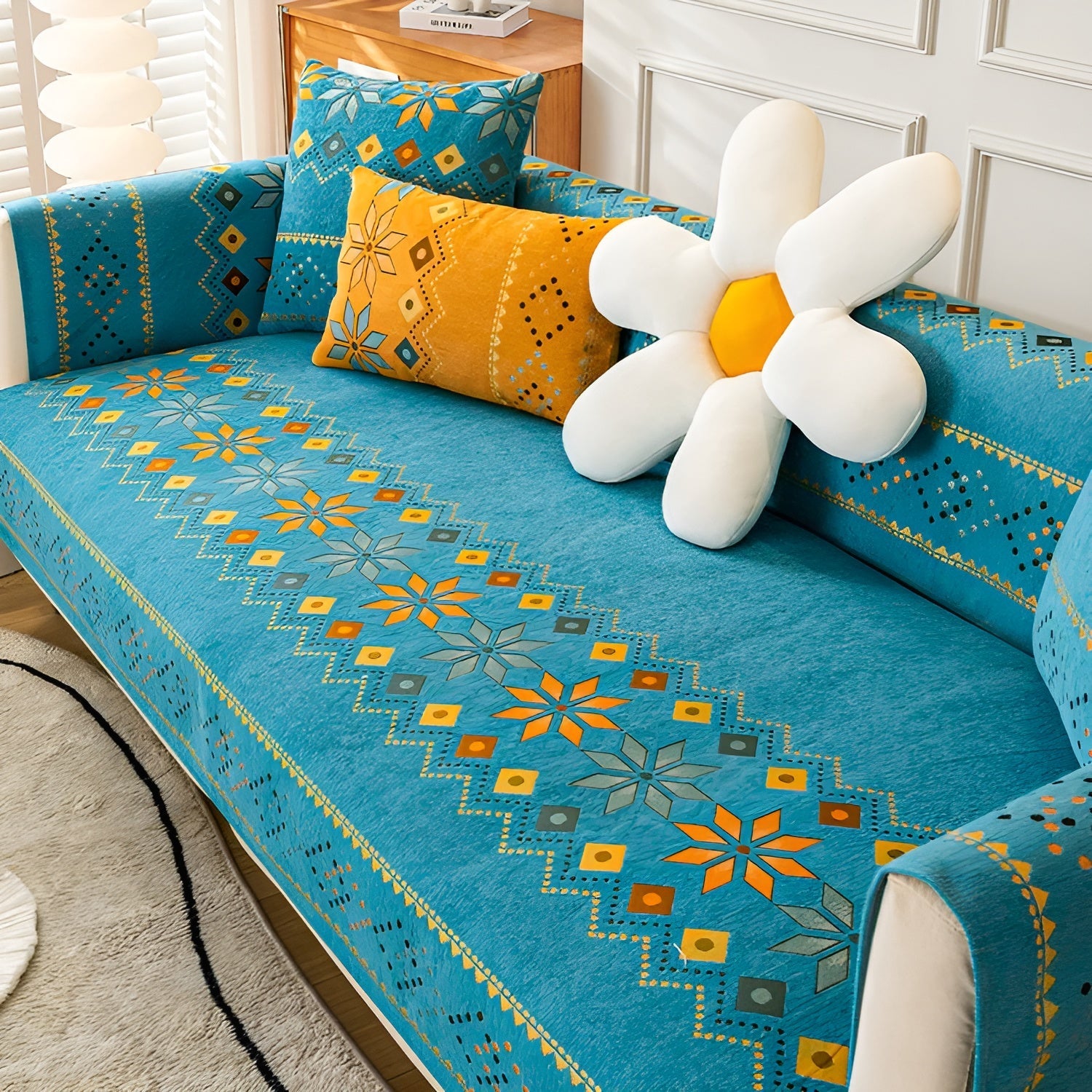 Sofabezug im Boho-Stil – Elastisch & Ganzjährig Nutzbar | Schützt und Verleiht Neue Optik