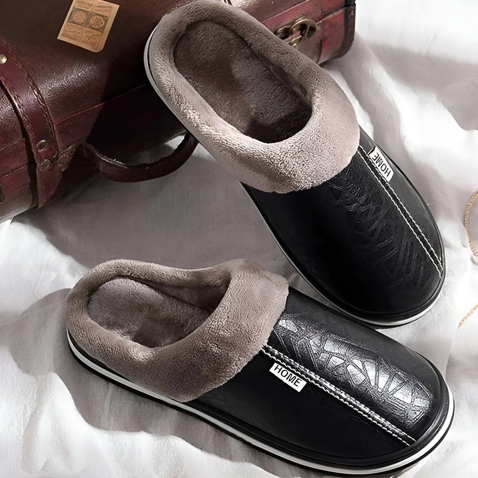 CozyWalk Slippers - Lässige Wasserdichte Leder Herren Hausschuhe Elegare