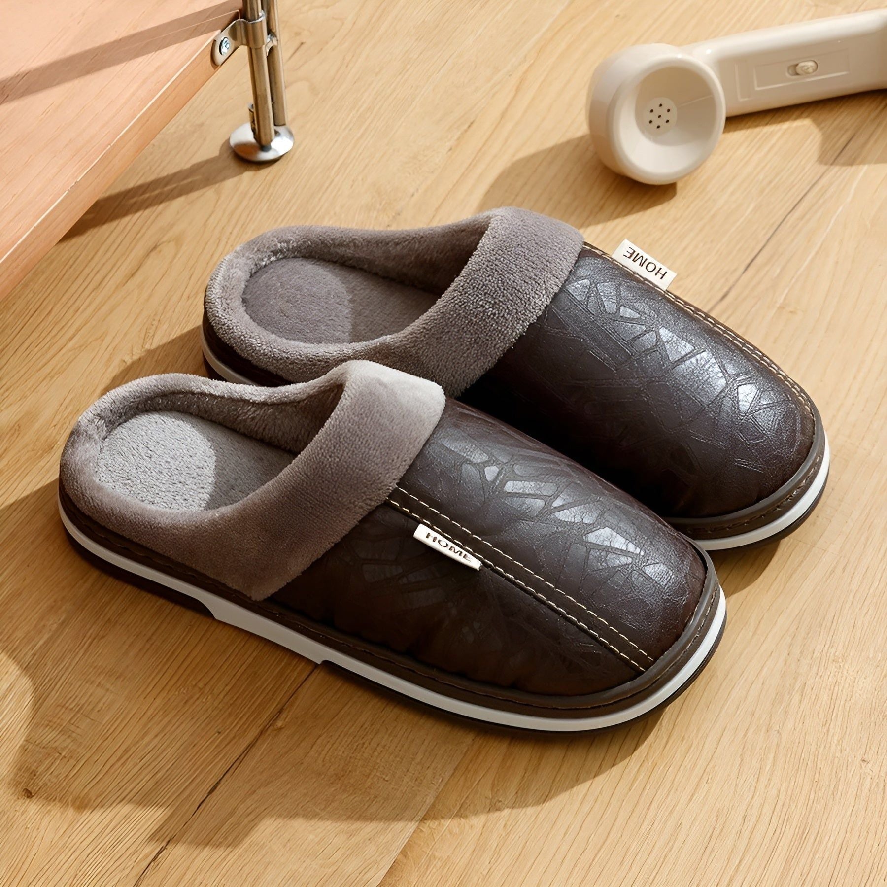 CozyWalk Slippers - Lässige Wasserdichte Leder Herren Hausschuhe Elegare