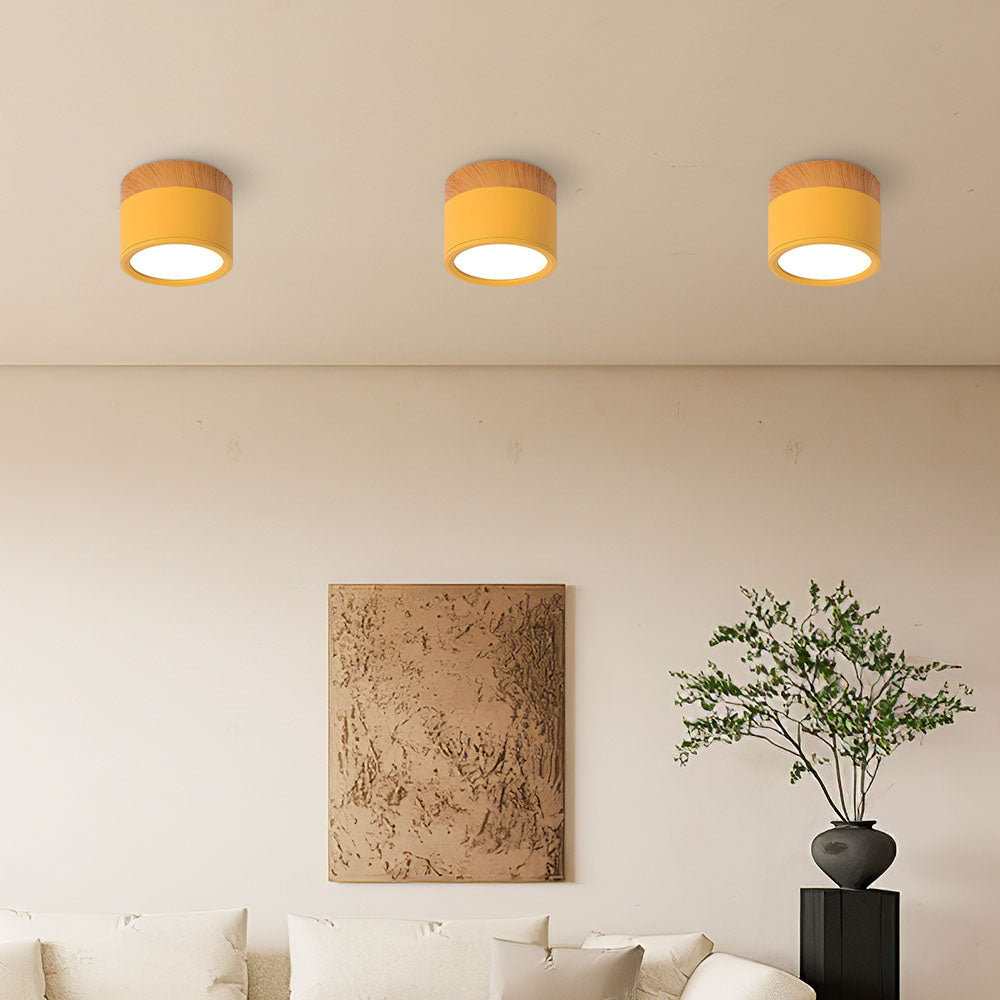 Cylinda LED-Deckenleuchte Wohnzimmer mit Holzdetail – energiesparende Innenbeleuchtung, Ansicht 12