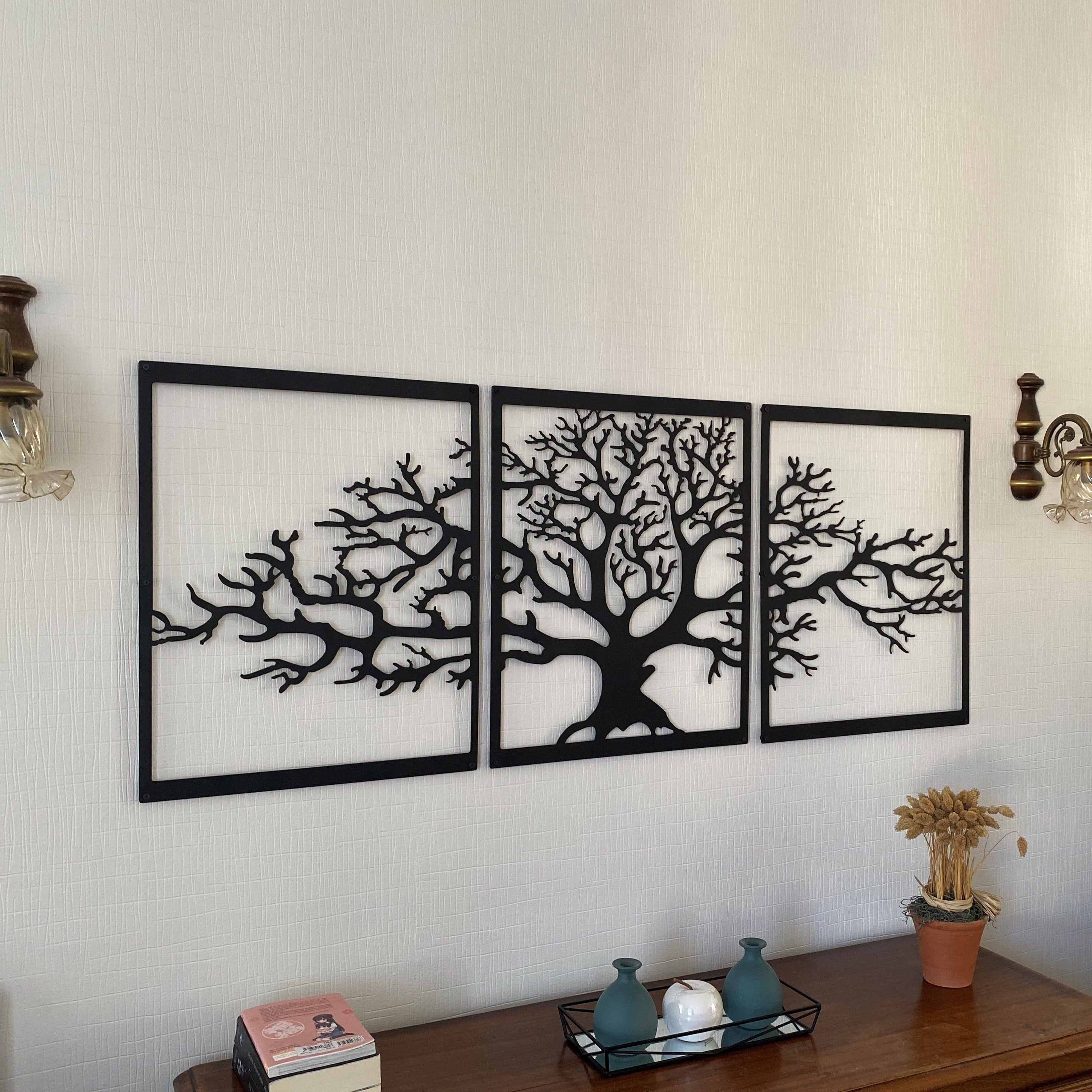 LifeBranch Decor - Baum des Lebens 3-teiliges Wandkunst-Metall-Dekor Elegare