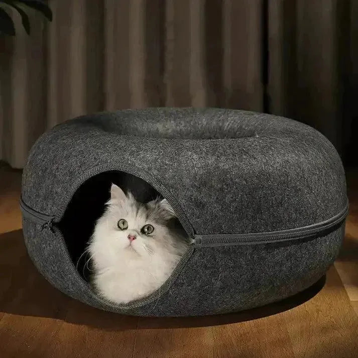 Donut - Das ultimative Katzenbett für Abenteuer und Komfort - Elegare - DEA123 -  Dunkelgrau-M-60x60x27-cm 