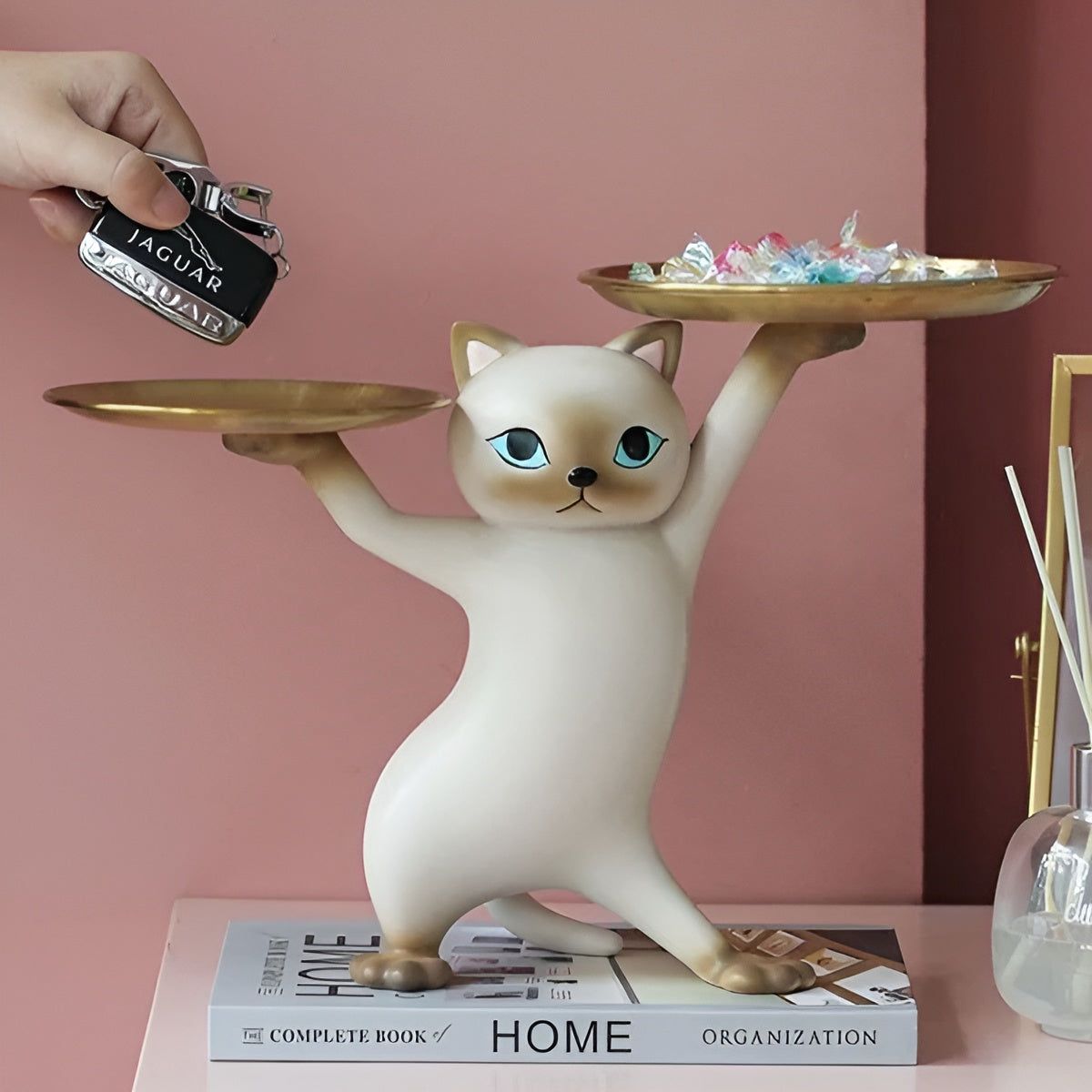 Purrfect Keeper - Liebenswerte Nordische Harzkatzen-Tablettstatue für Kleine Wertsachen - Elegare