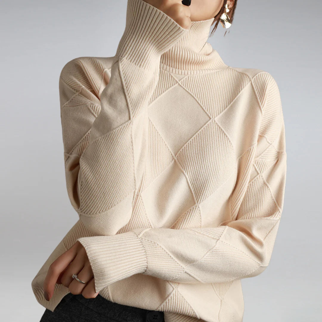 Rollkragenpullover Damen in Pink mit Argyle-Muster aus Wolle
