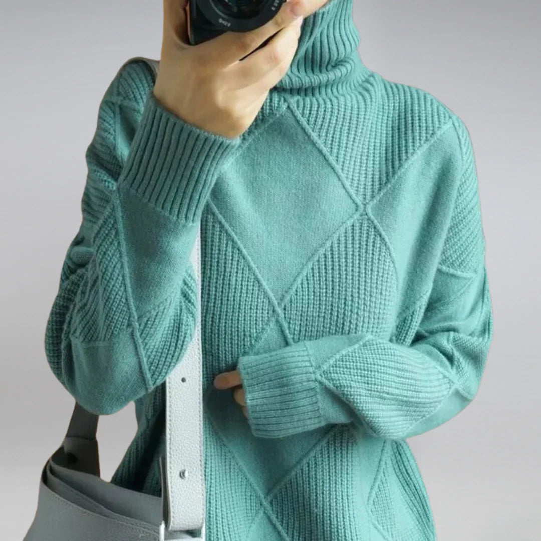 Damen Rollkragenpullover aus Wolle mit Argyle-Muster in Gelb