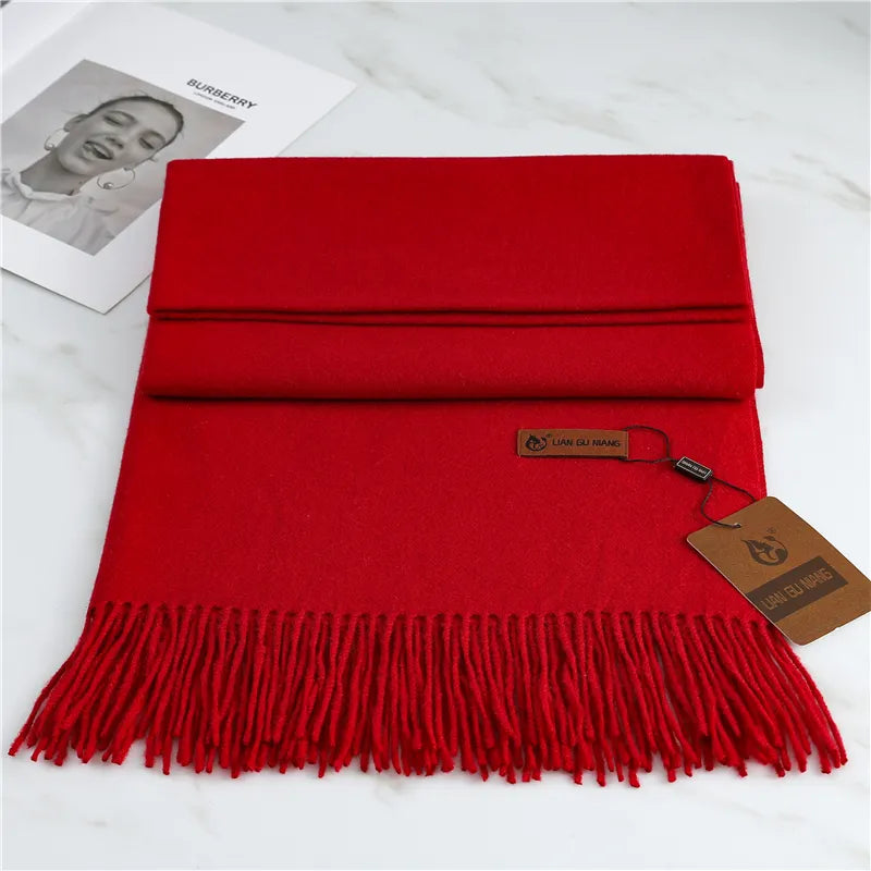 Kaschmir Winterschal 190x68 cm – Weicher Wollschal mit Fransen
