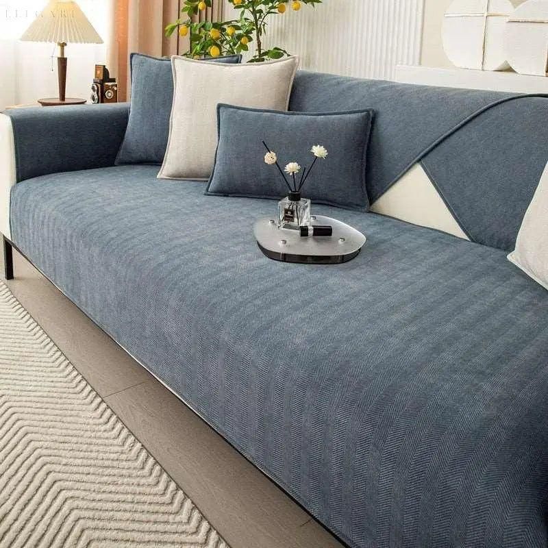 Fine - Rutschfester Sofaschoner L Form - Couchschoner - Elegare - DEA018 -  45x45cm-kissenbezug-Dunkelblau 