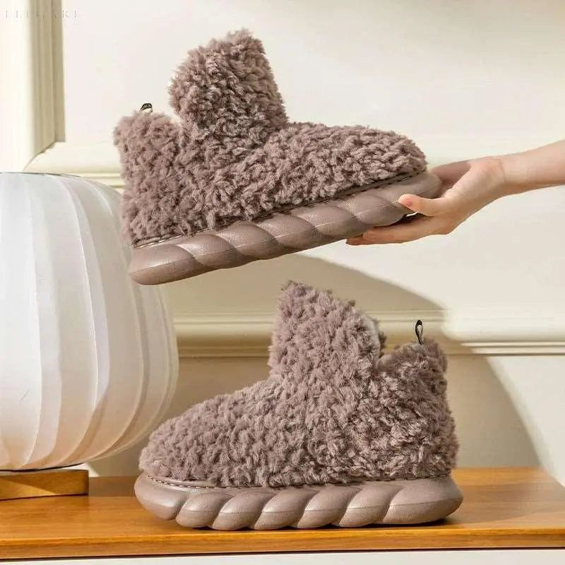 Fleece Booties - Die trendigen flauschigen Plüsch-Winterstiefel 2023 - Elegare - DEA041 -  Braun-40-41-24.1-25CM 