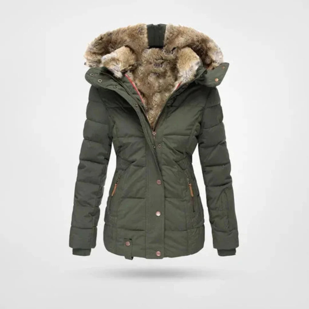 Wasserdichte Winterjacke in Rot mit abnehmbarer Kapuze, Vorderansicht