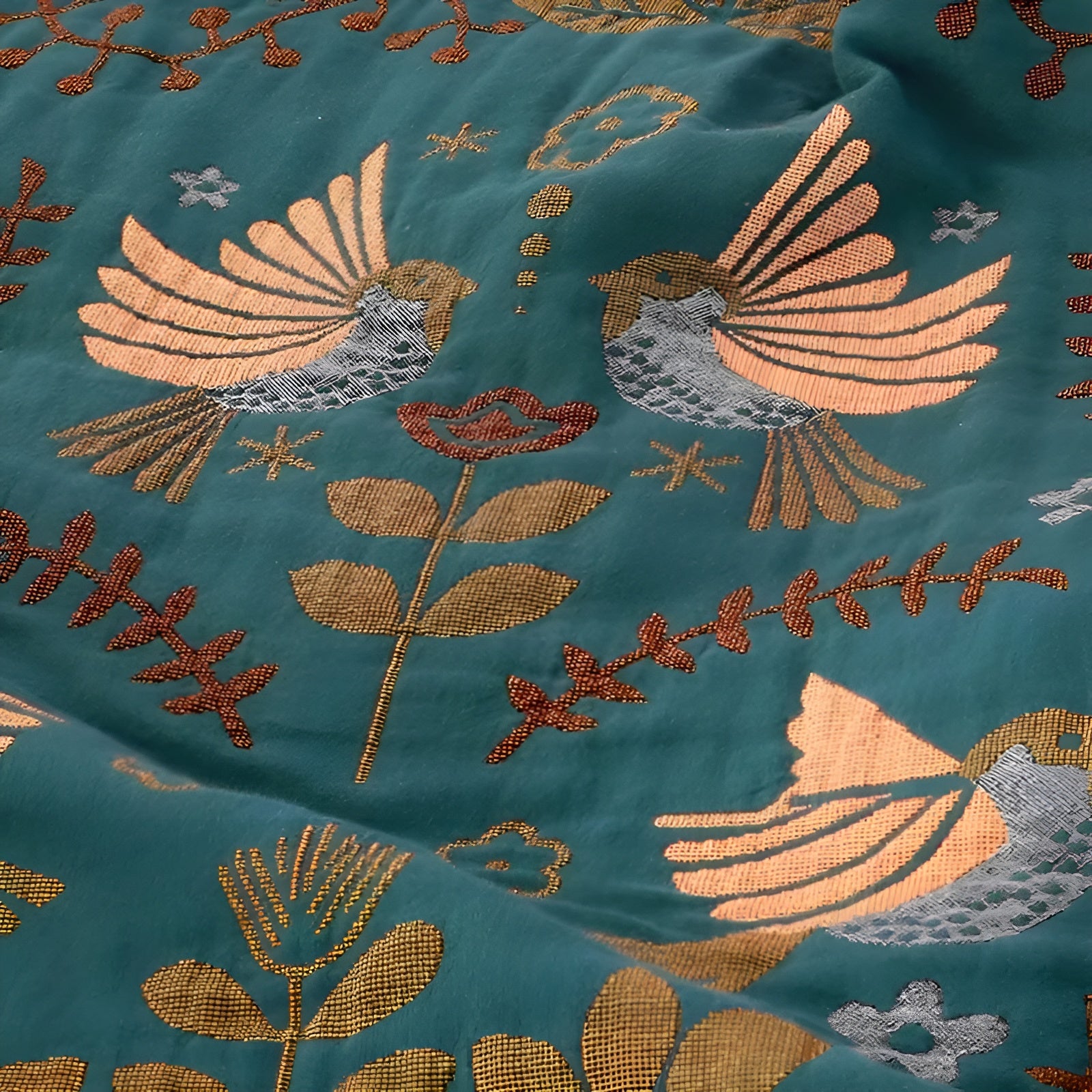 Boho-Decke – Wende-Decke aus Baumwolle mit Stickerei | Vögel- und Blumenmuster