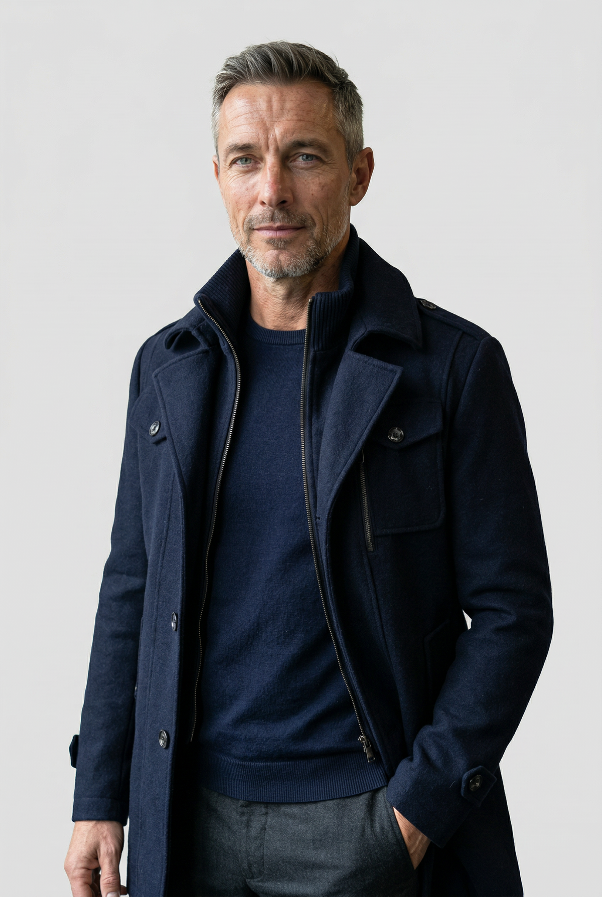 Herren Winterjacke Marineblau – Vorderansicht