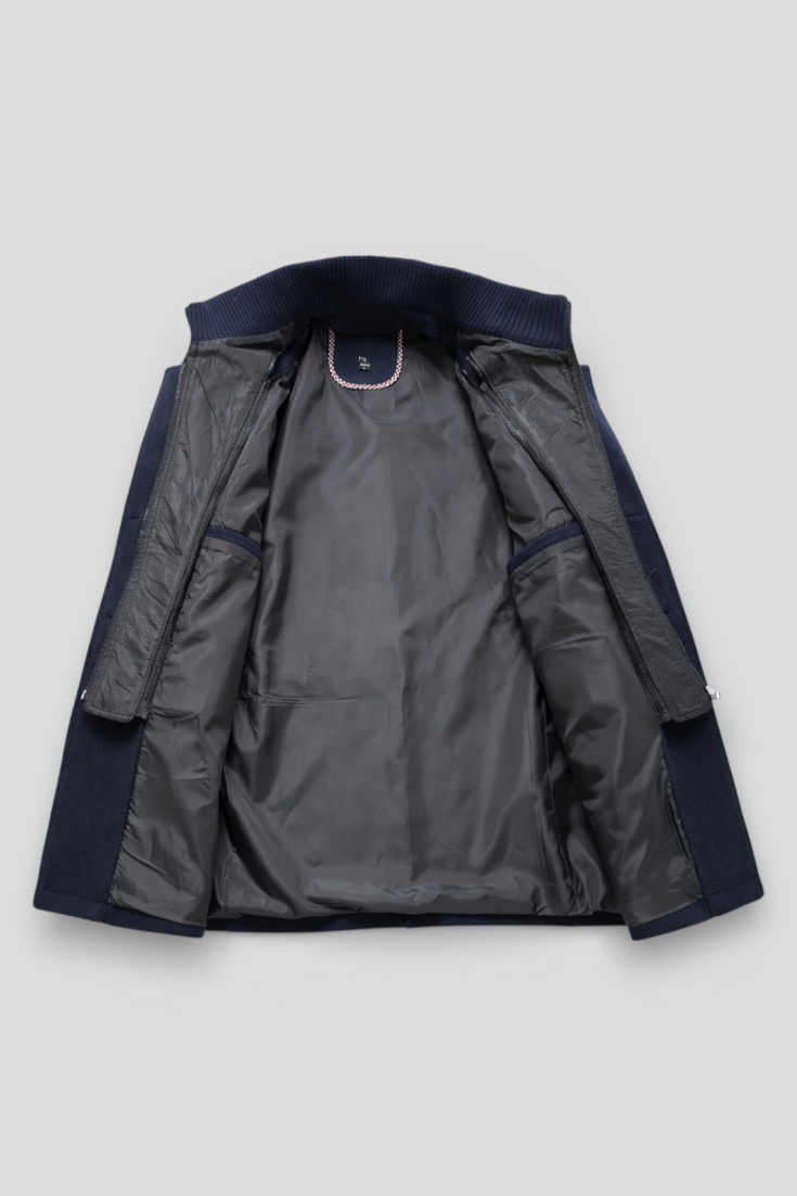 Herren Winterjacke Marineblau – Stoff- und Materialdetail
