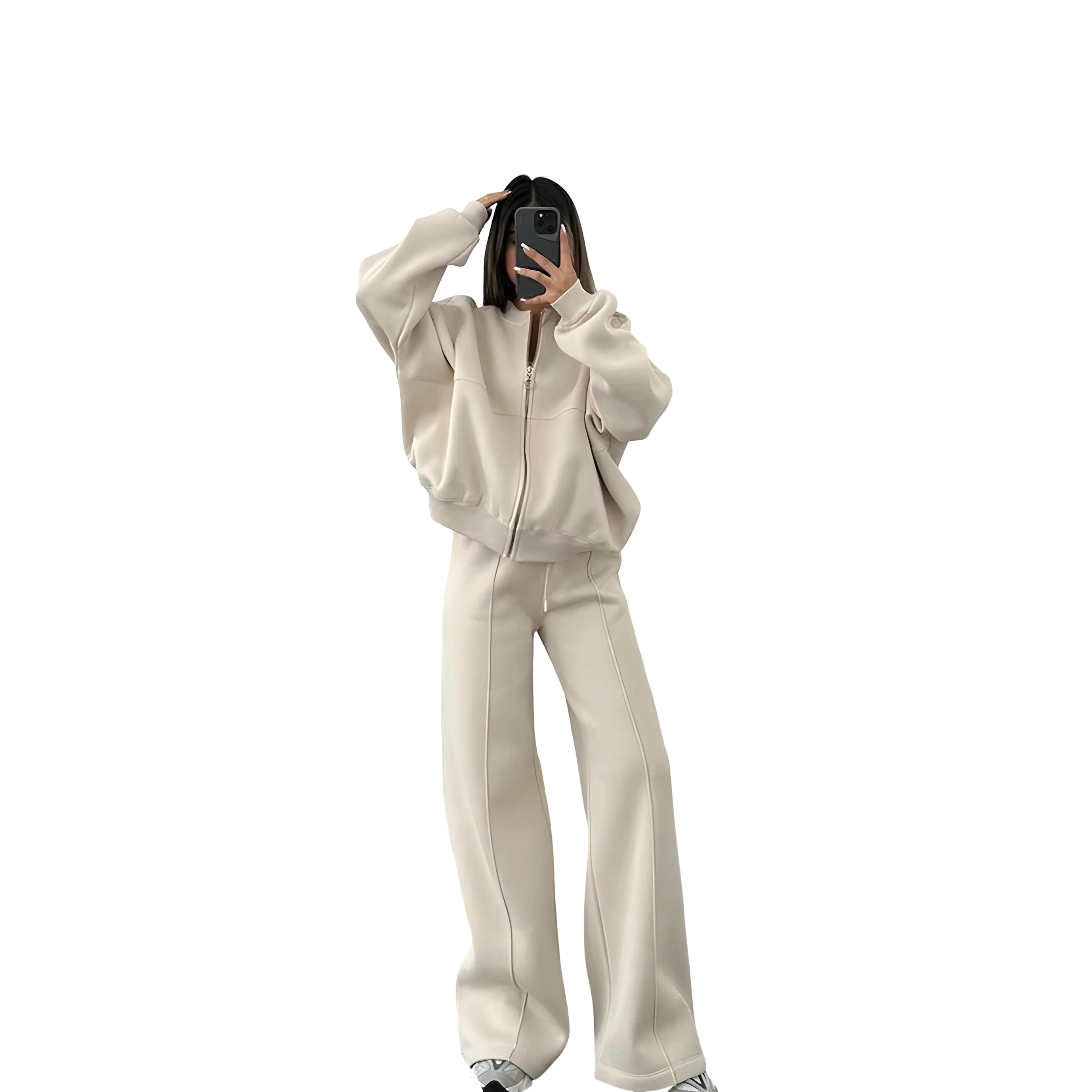Zweiteiliges Damen-Set – Elegante Jacke mit Reißverschluss & Lockere Hose