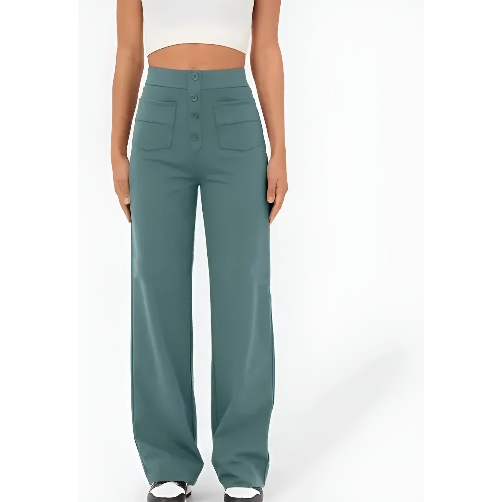 Greta Pants - High Waist Elastische Hose mit weitem Bein Eleganz - Elegare