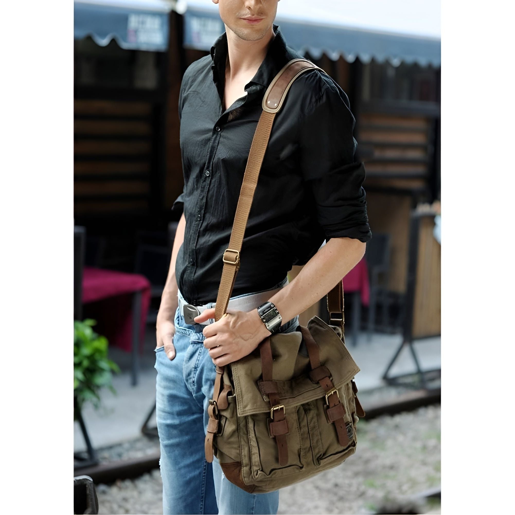 Michael Bag - Vintage Baumwoll-Canvas Herren Umhängetasche Elegare