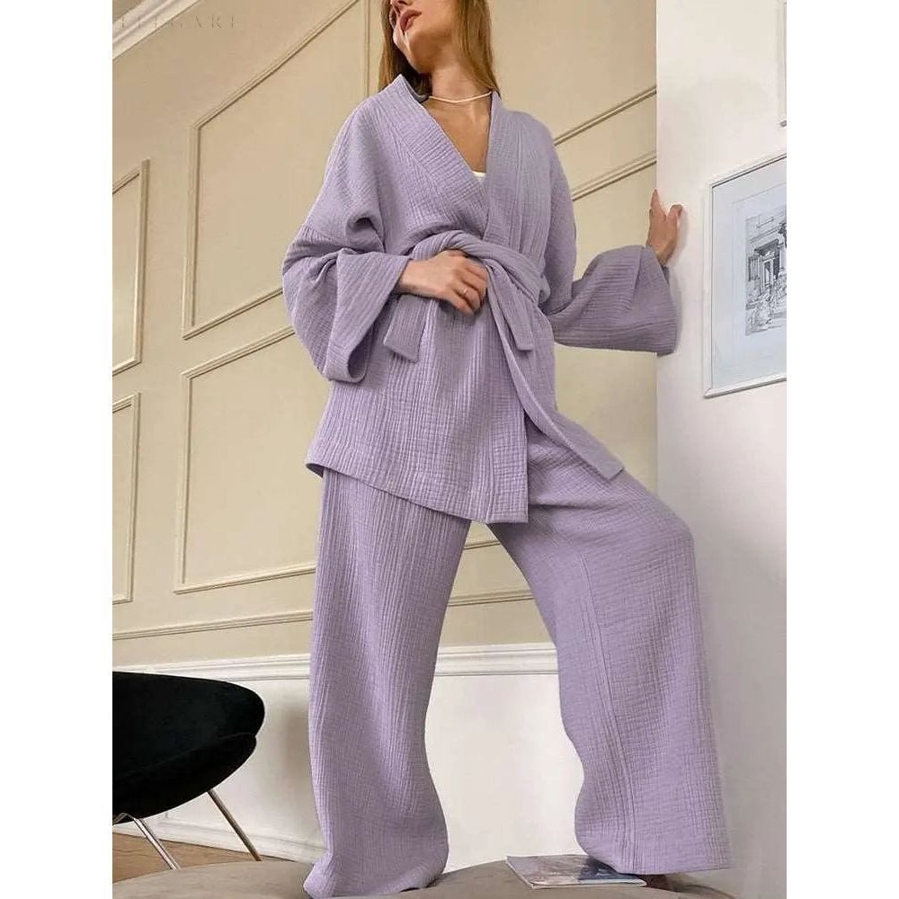 Nedasa Kimono – Pyjama aus 100 % Baumwolle - Elegare - DEA050 -  XL-Lila 