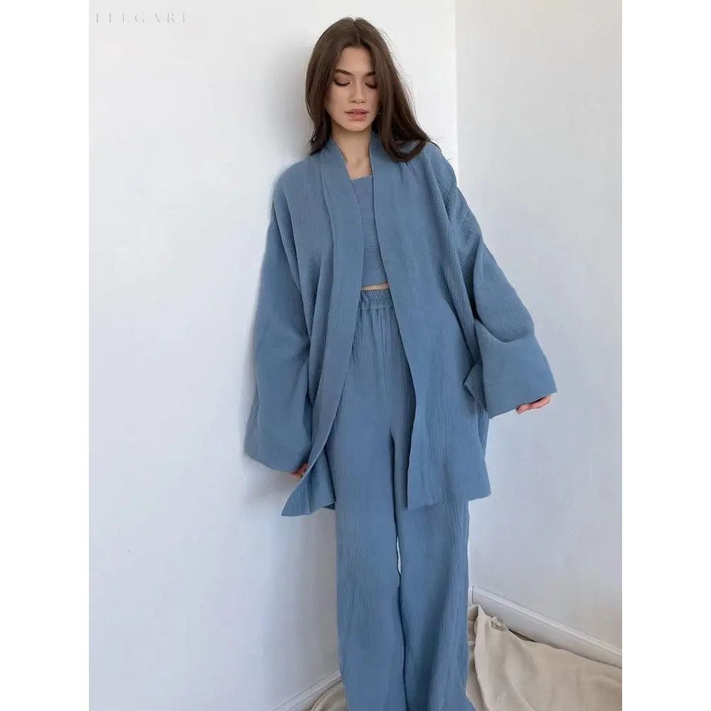 Nedasa Kimono – Pyjama aus 100 % Baumwolle - Elegare - DEA050 -  XL-Blau 