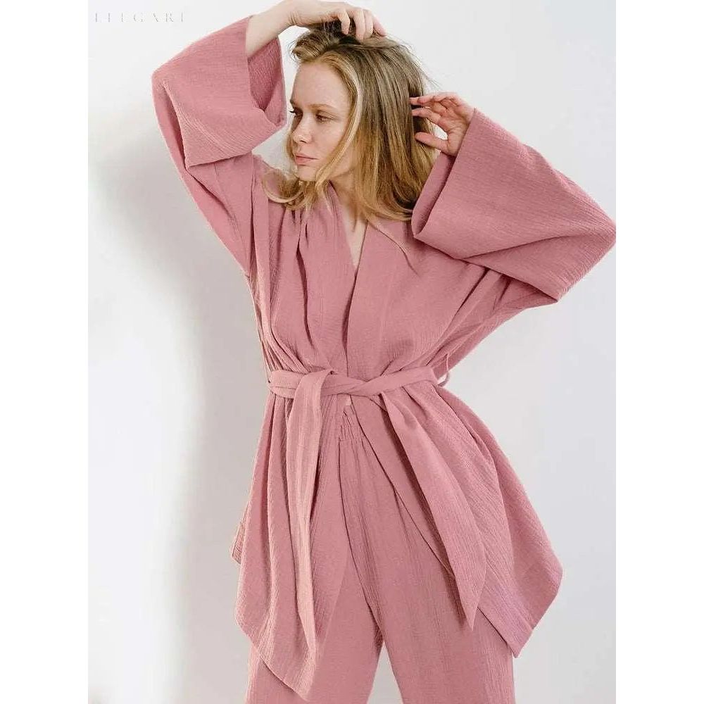 Nedasa Kimono – Pyjama aus 100 % Baumwolle - Elegare - DEA050 -  XL-Rosa 