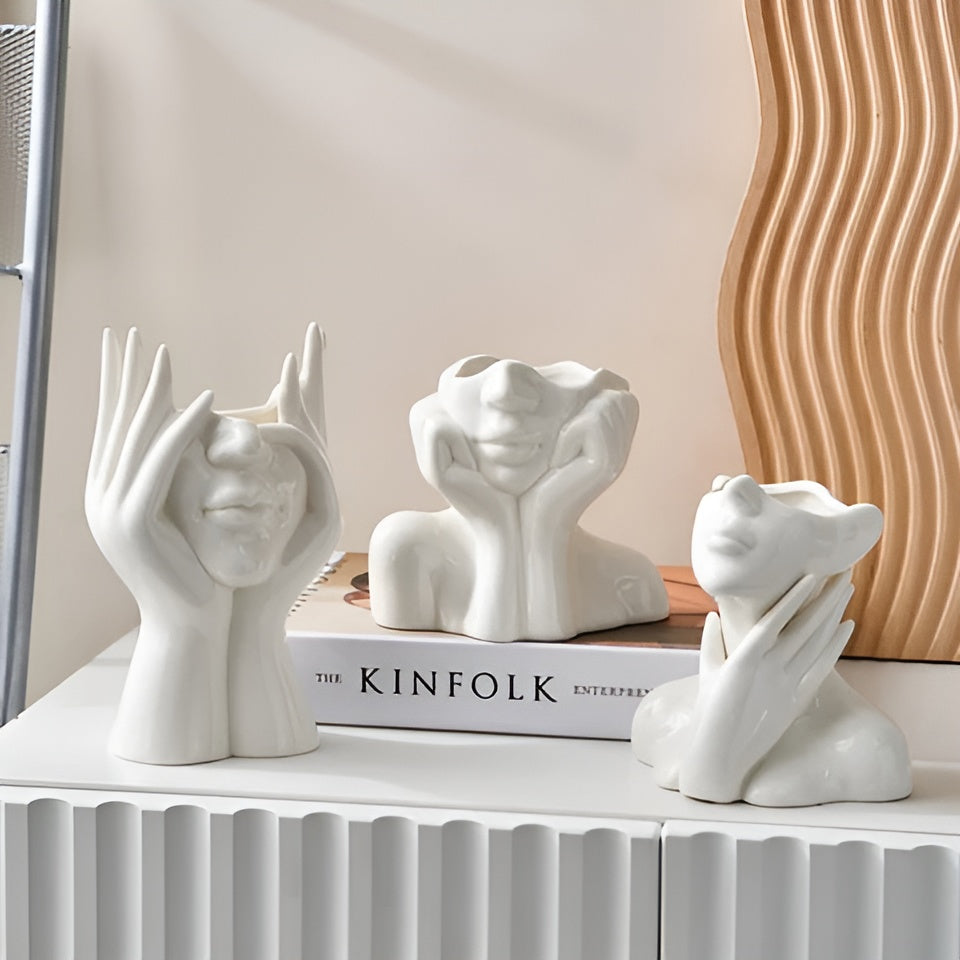 Keramikvase mit Gesichtsmotiv – Elegante Wohnraumdeko | Ideal für Tische & Sideboards