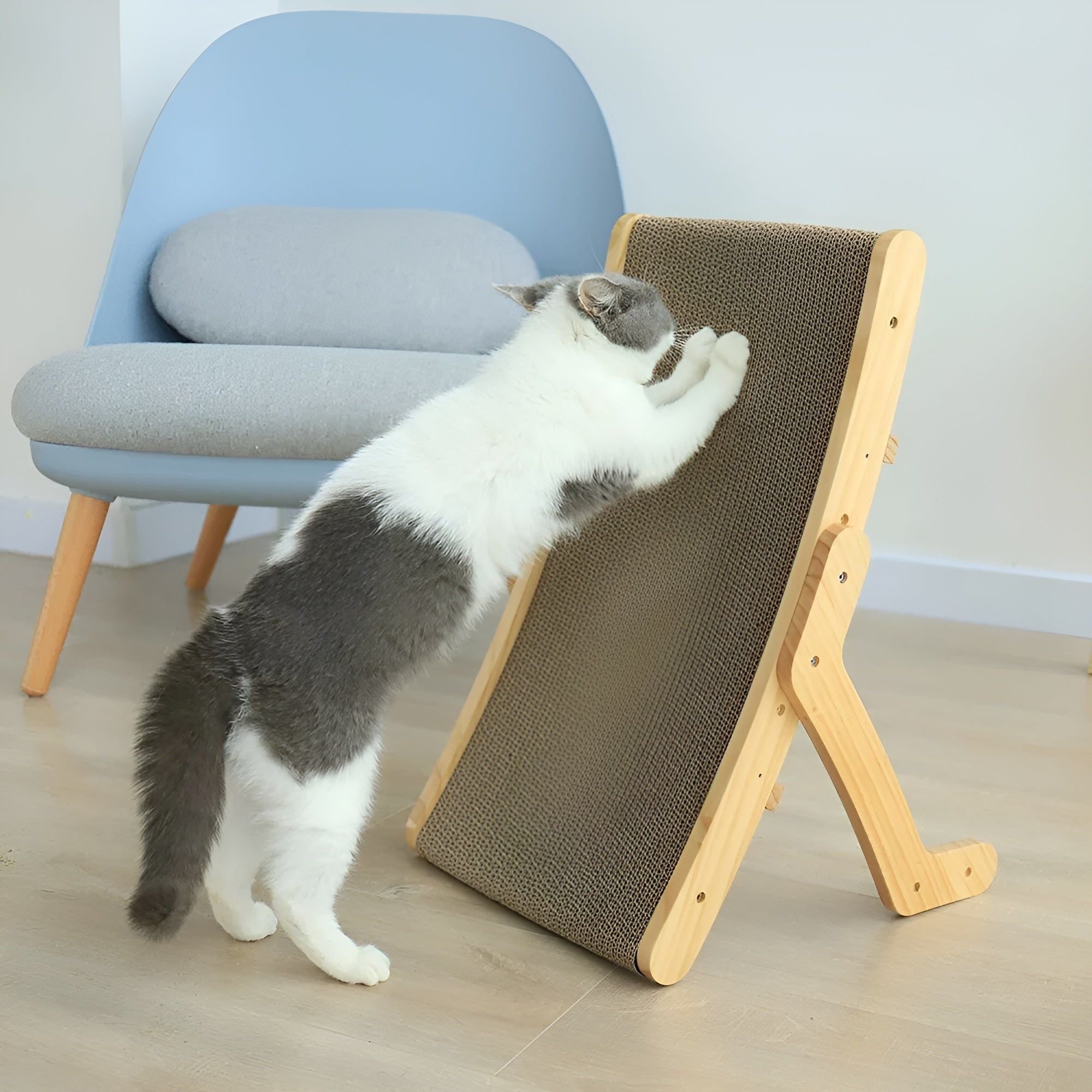 PurrPlay Board - Multifunktionales Abnehmbares Katzenkratzbrett aus Holz - Elegare