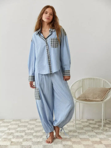 Damen Schlafanzug mit langen Ärmeln und Hose – Zweiteiliges Pyjama-Set