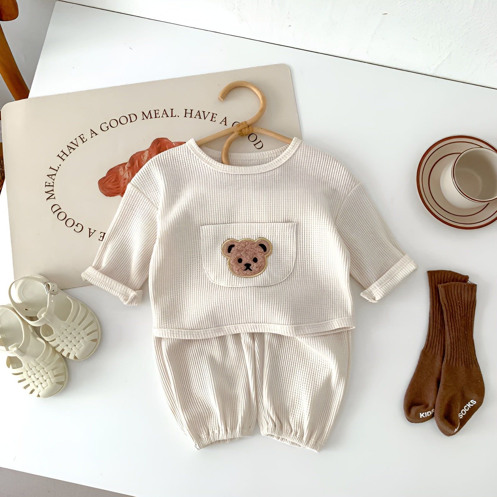 Waffle Bear - Liebenswerter Bär Passendes Set für Babys (Langarmshirt + Hose) - Elegare