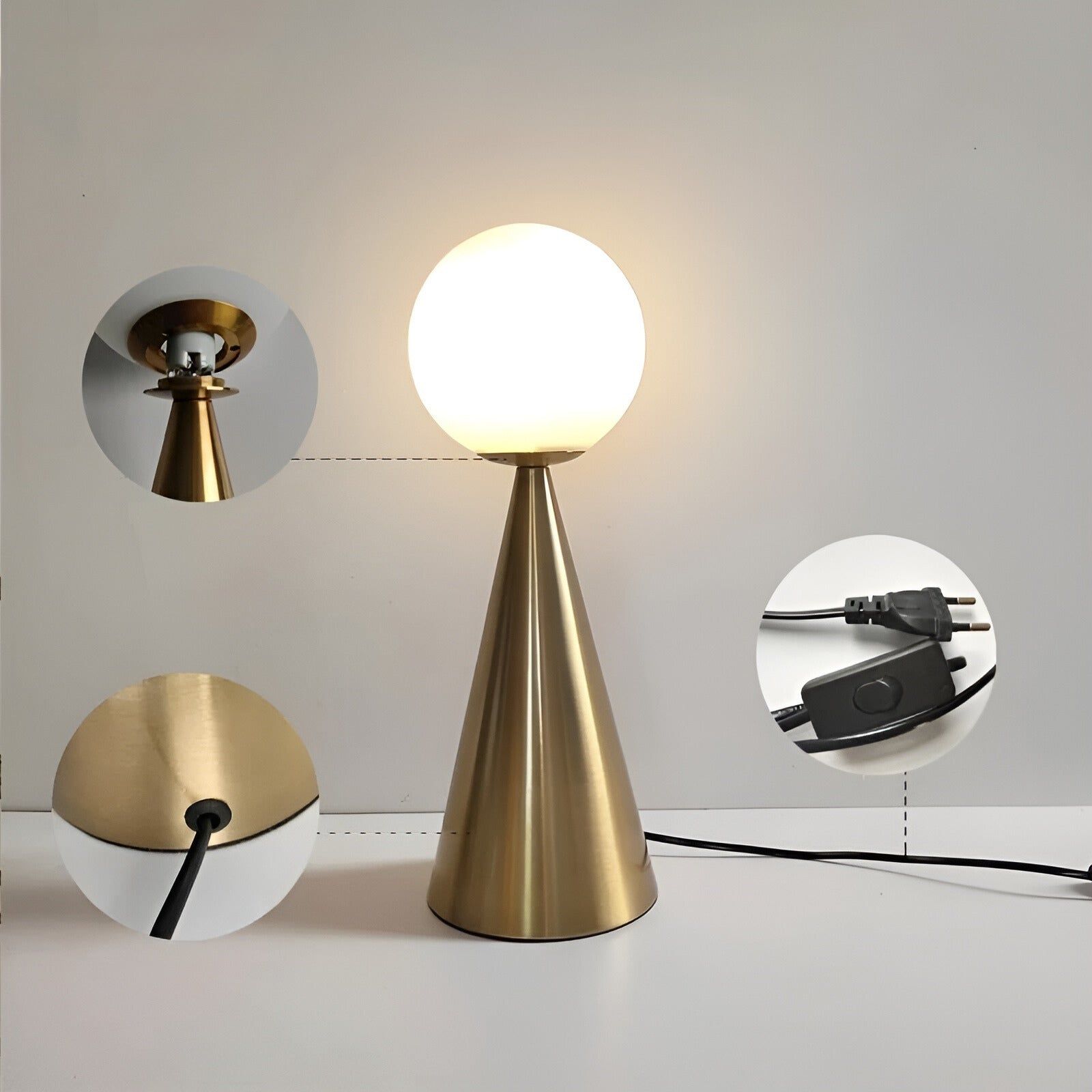 RadiantGlobe Lampe - Moderne Kegelförmige Goldene Glasdekoration Lampe Elegare