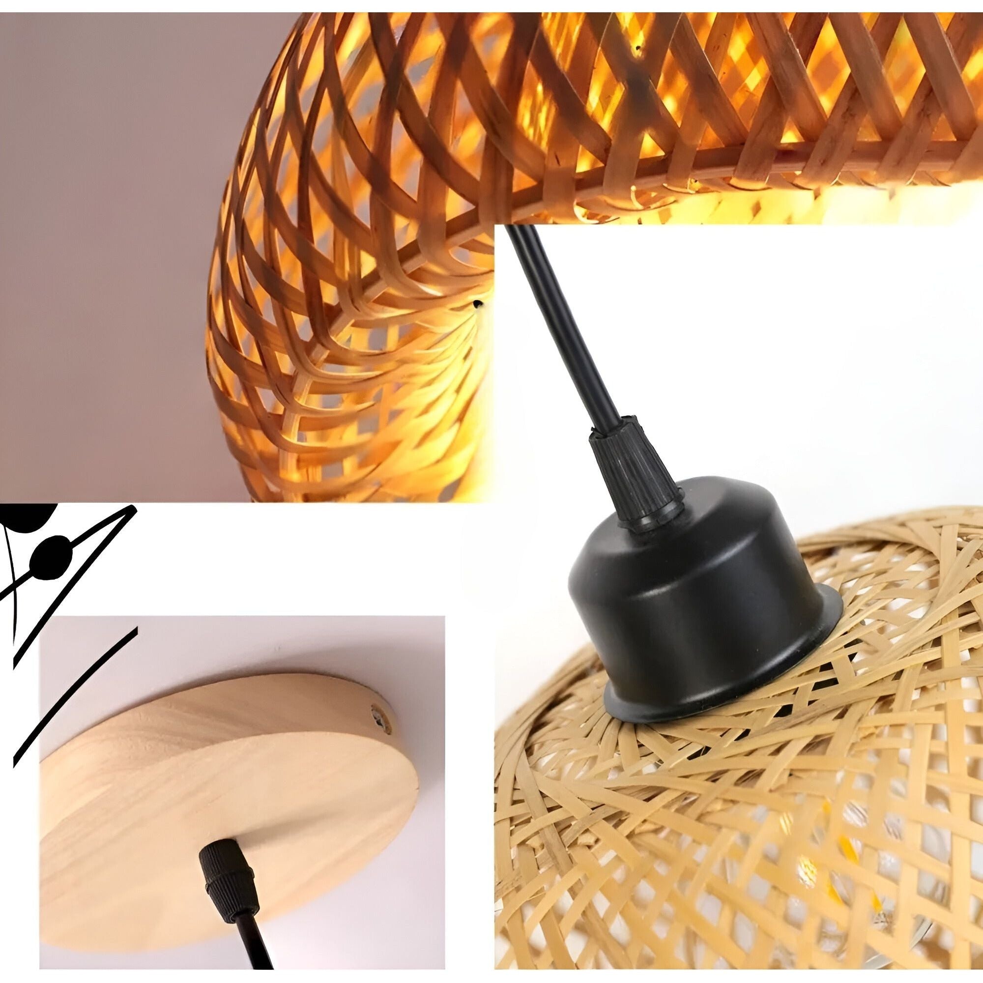 RattanShine Lampe - Handgemachte Rattan Bambus Kronleuchter Deckenpendelleuchte Elegare