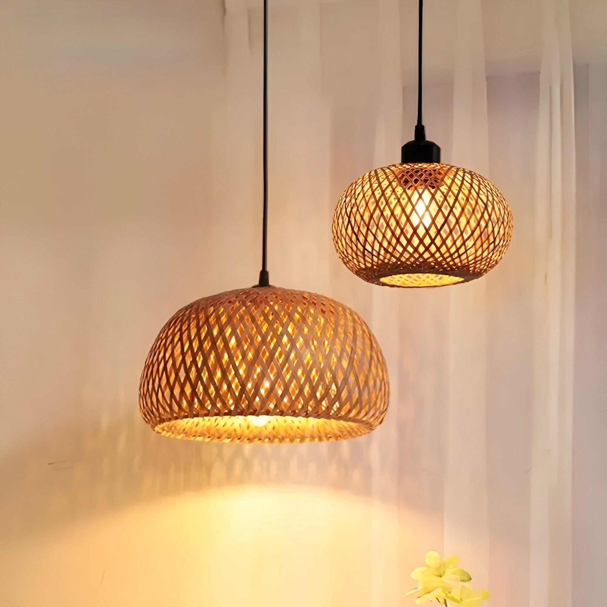 RattanShine Lampe - Handgemachte Rattan Bambus Kronleuchter Deckenpendelleuchte Elegare