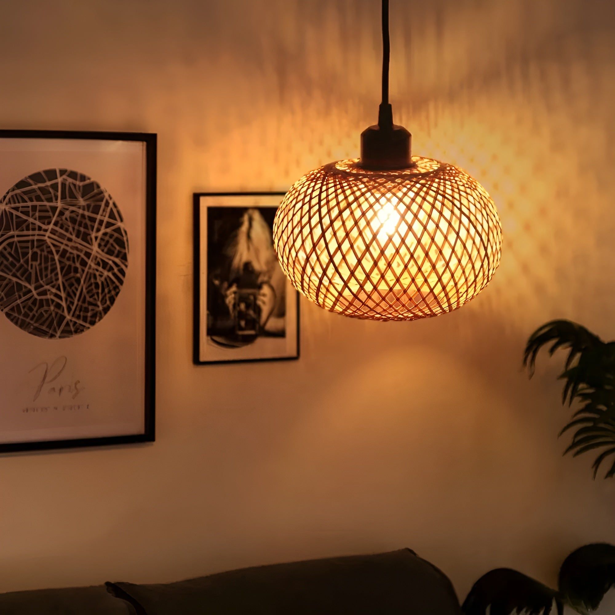 RattanShine Lampe - Handgemachte Rattan Bambus Kronleuchter Deckenpendelleuchte Elegare