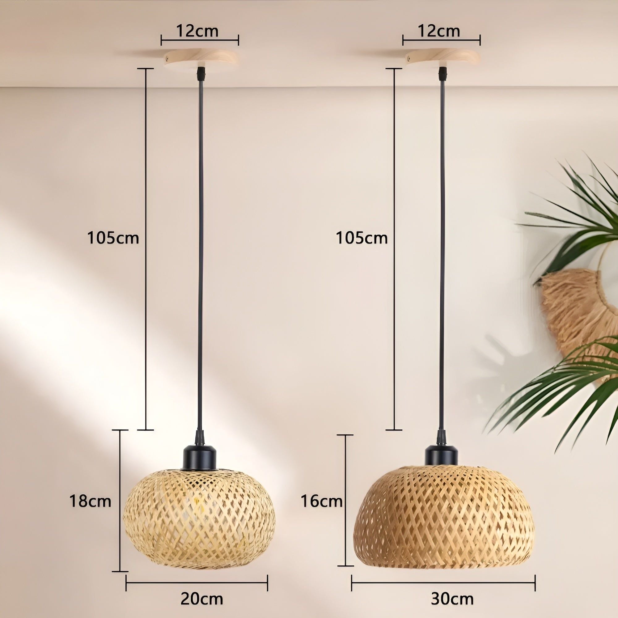 RattanShine Lampe - Handgemachte Rattan Bambus Kronleuchter Deckenpendelleuchte Elegare